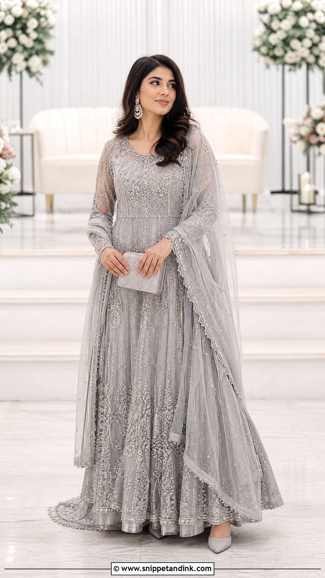 Gray Pakistani Maxi With Crystal Beading - Snippet and Ink - 20 Pakistani Maxi Designs for Wedding