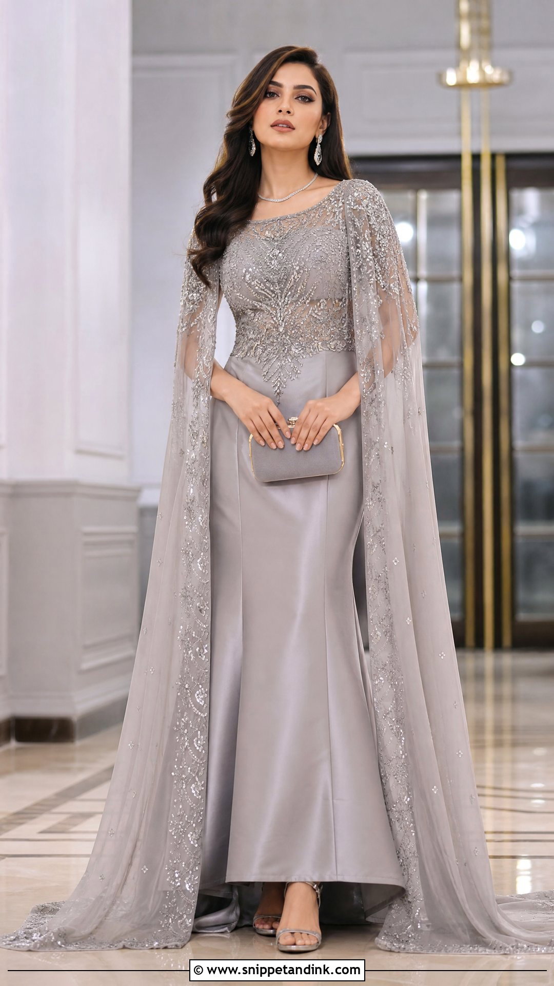 Gray Pakistani Walima Bridal Cape Gown - Snippet and Ink - 20 Pakistani Walima Bridal Dresses