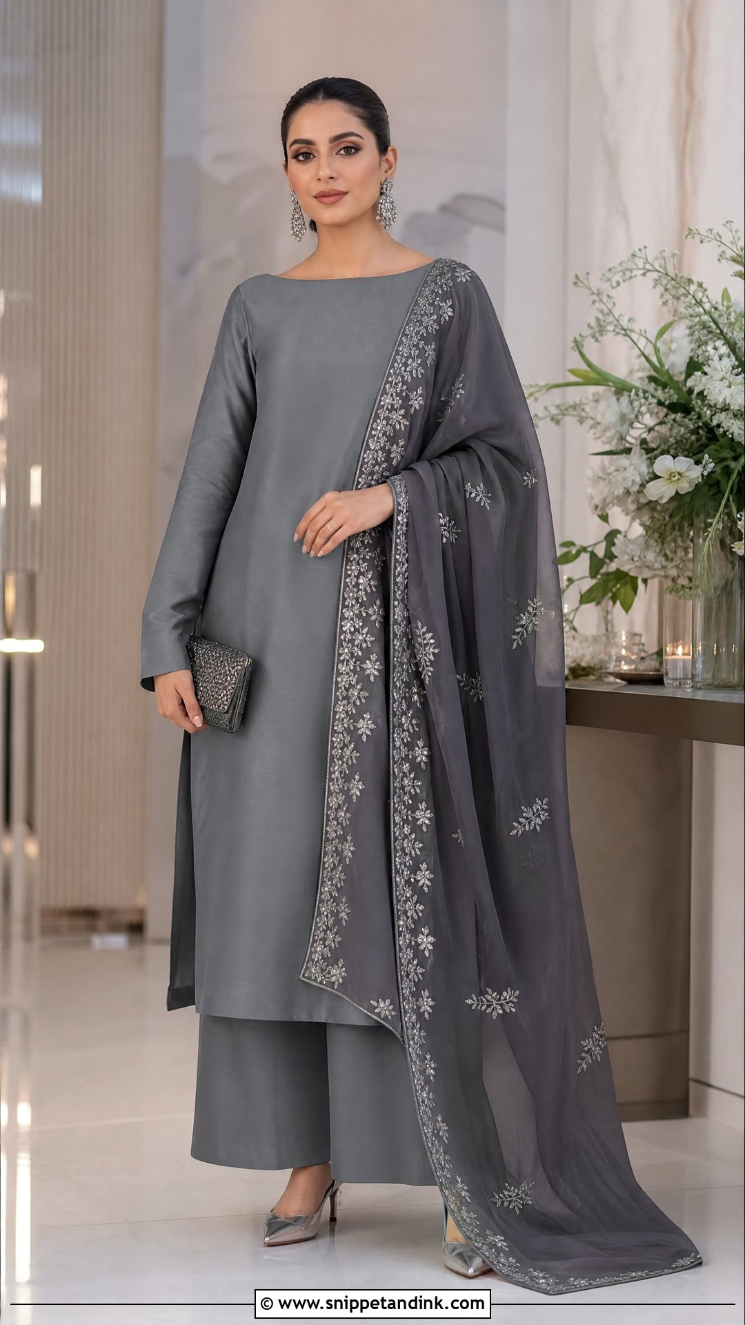 Gray Plain Suit With Silver Thread Dupatta - Snippet and Ink - 20 Plane Suit with Heavy Dupatta Ideas