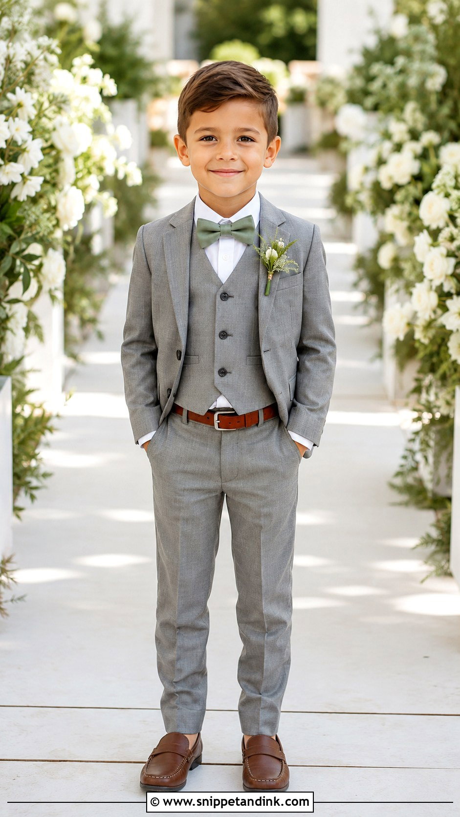 Gray Ring Bearer Suit With Bow Tie - Snippet and Ink - 20 Bearer Outfit Ideas