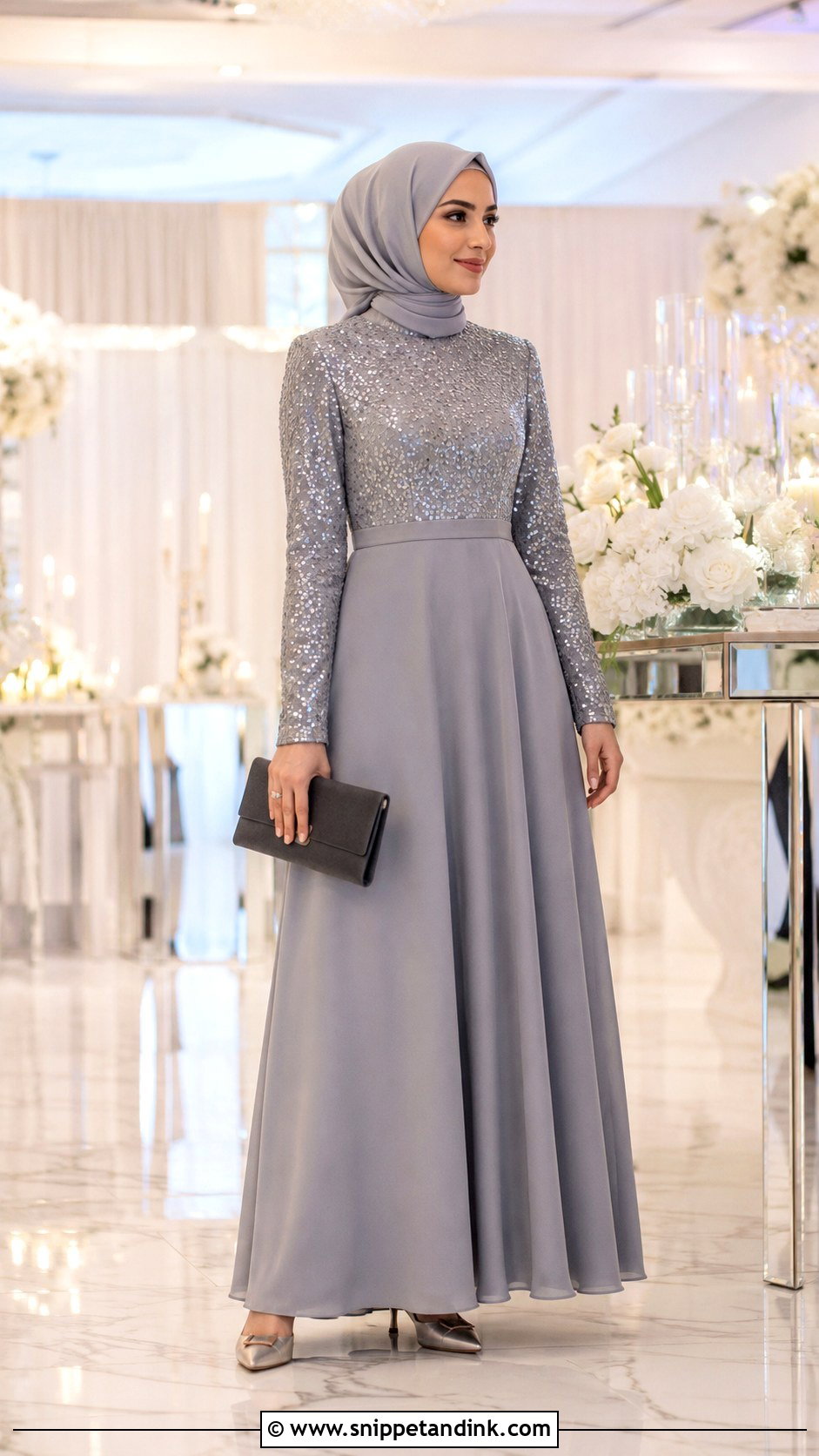 Gray Sequin Bridesmaid Hijab Dress - Snippet and Ink - 20 Dress Braidsmaid Hijab Ideas