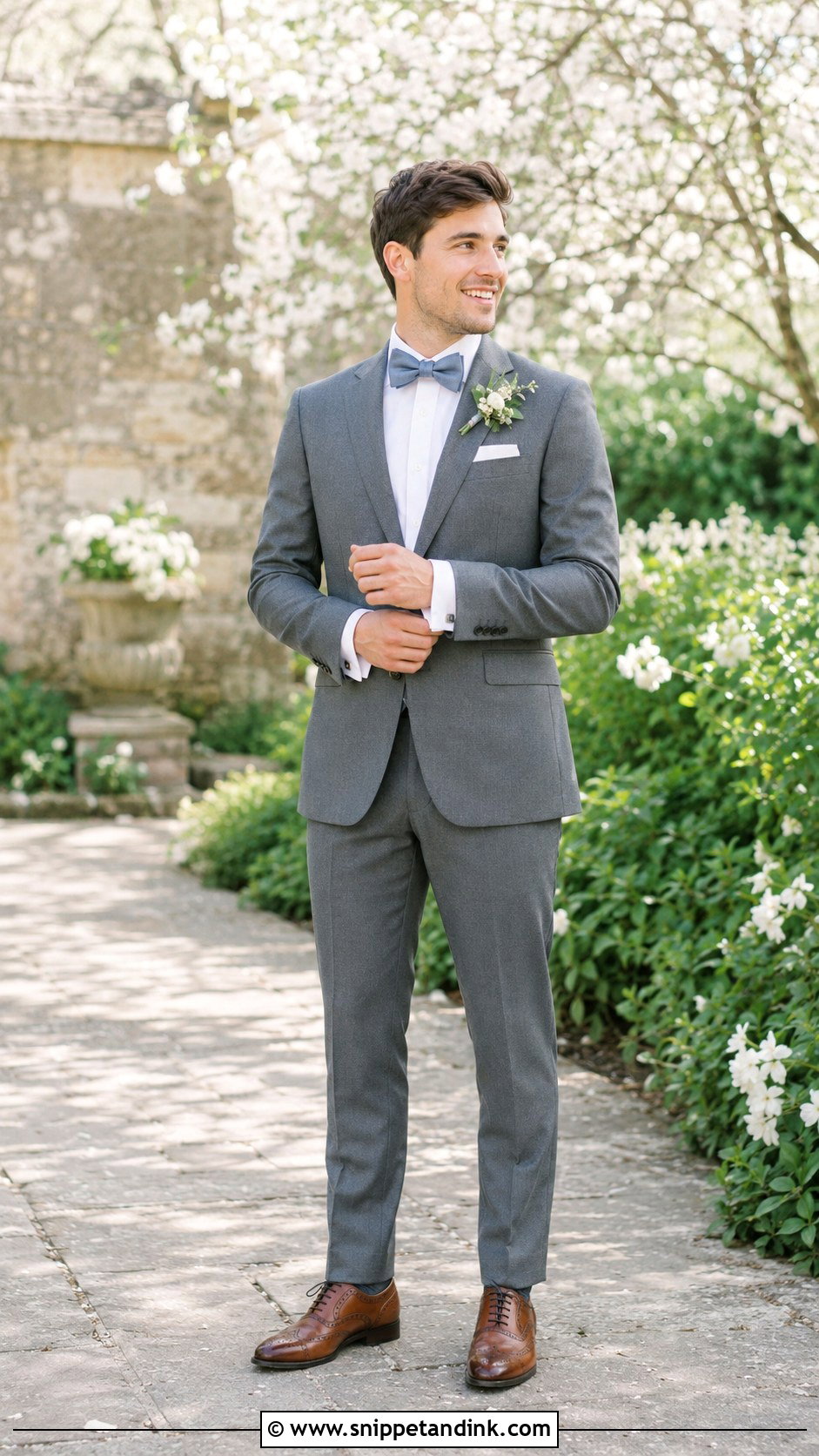 Gray Suit With Dusty Blue Bow Tie - Snippet and Ink - 20 Bow Tie Wedding Ideas