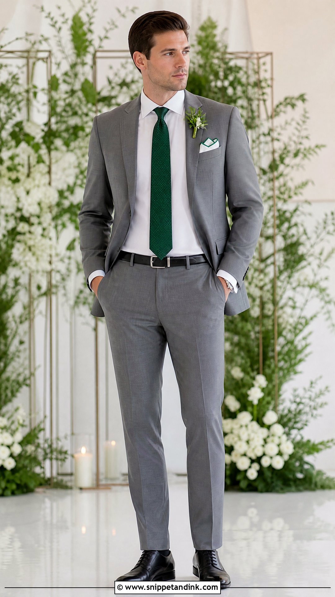 Gray Suit With Emerald Green Wedding Tie - Snippet and Ink - 20 Wedding Tie Ideas