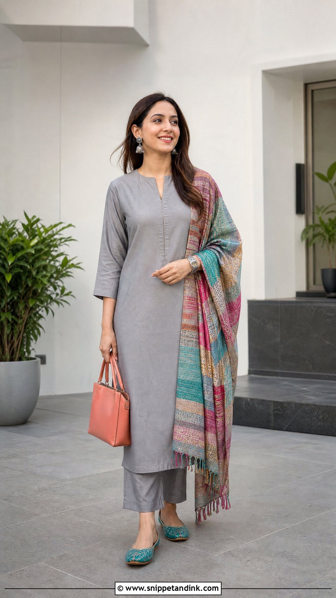 Gray Suit With Multicolor Dupatta - Snippet and Ink - 20 Suit with Dupatta Ideas