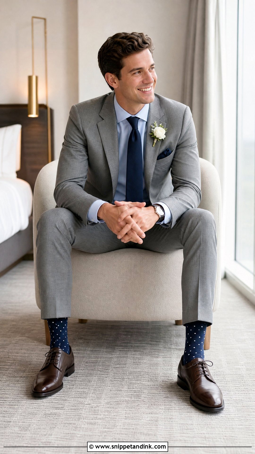Gray Suit With Polka Dot Wedding Socks - Snippet and Ink - 20 Wedding Socks Ideas
