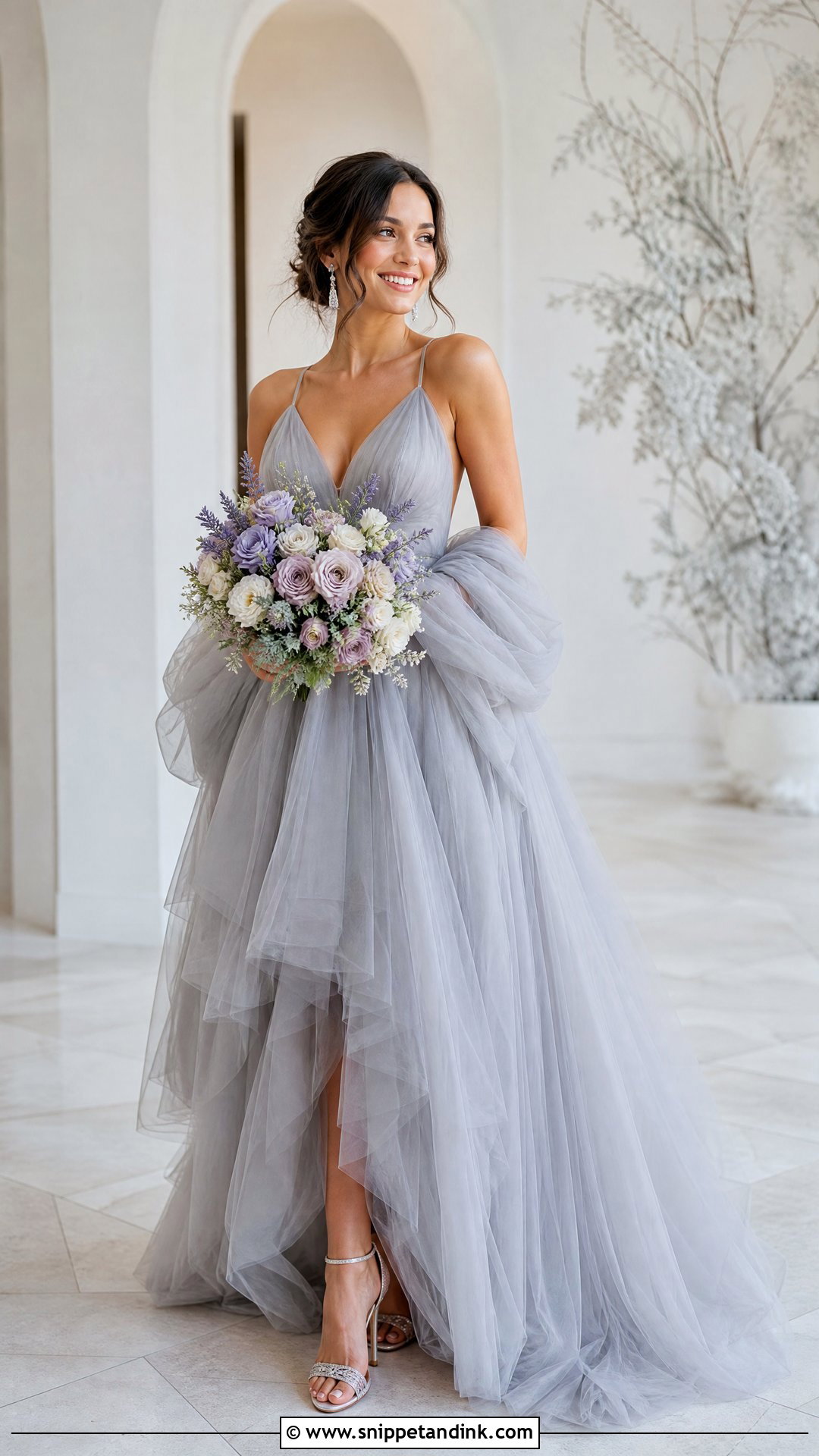 Gray Tulle Wedding Dress With Silver Sandals - Snippet and Ink - 25 Not White Wedding Dress Ideas