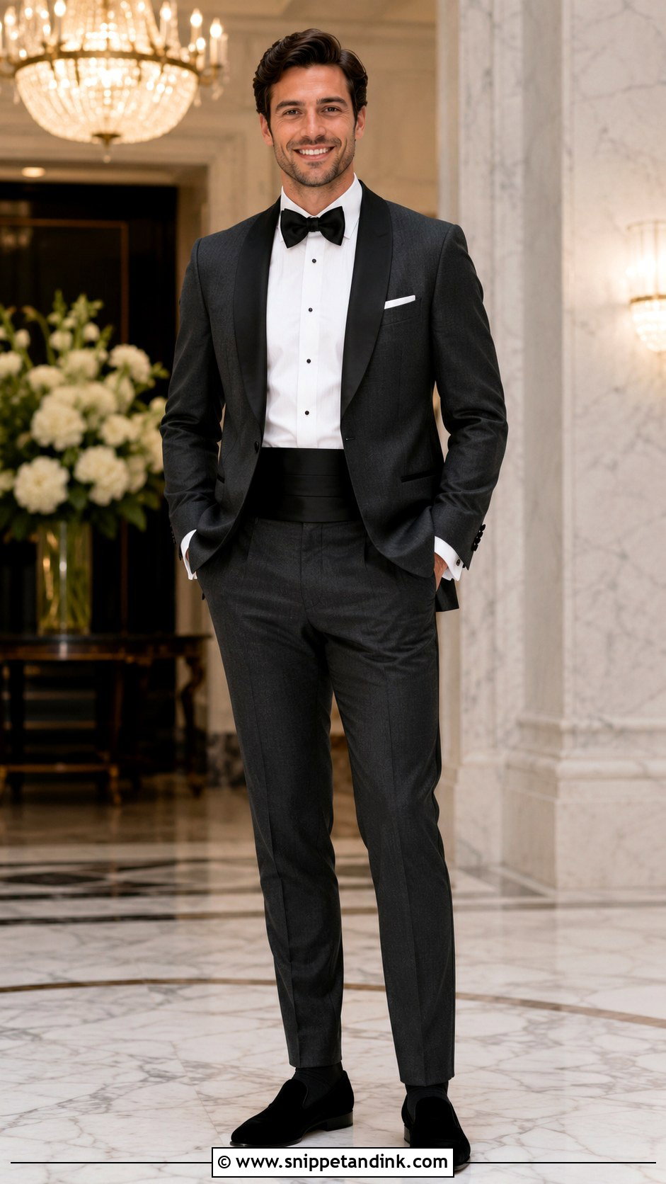 Gray Tuxedo With Black Velvet Loafers - Snippet and Ink - 20 Gray Tuxedo Wedding Ideas