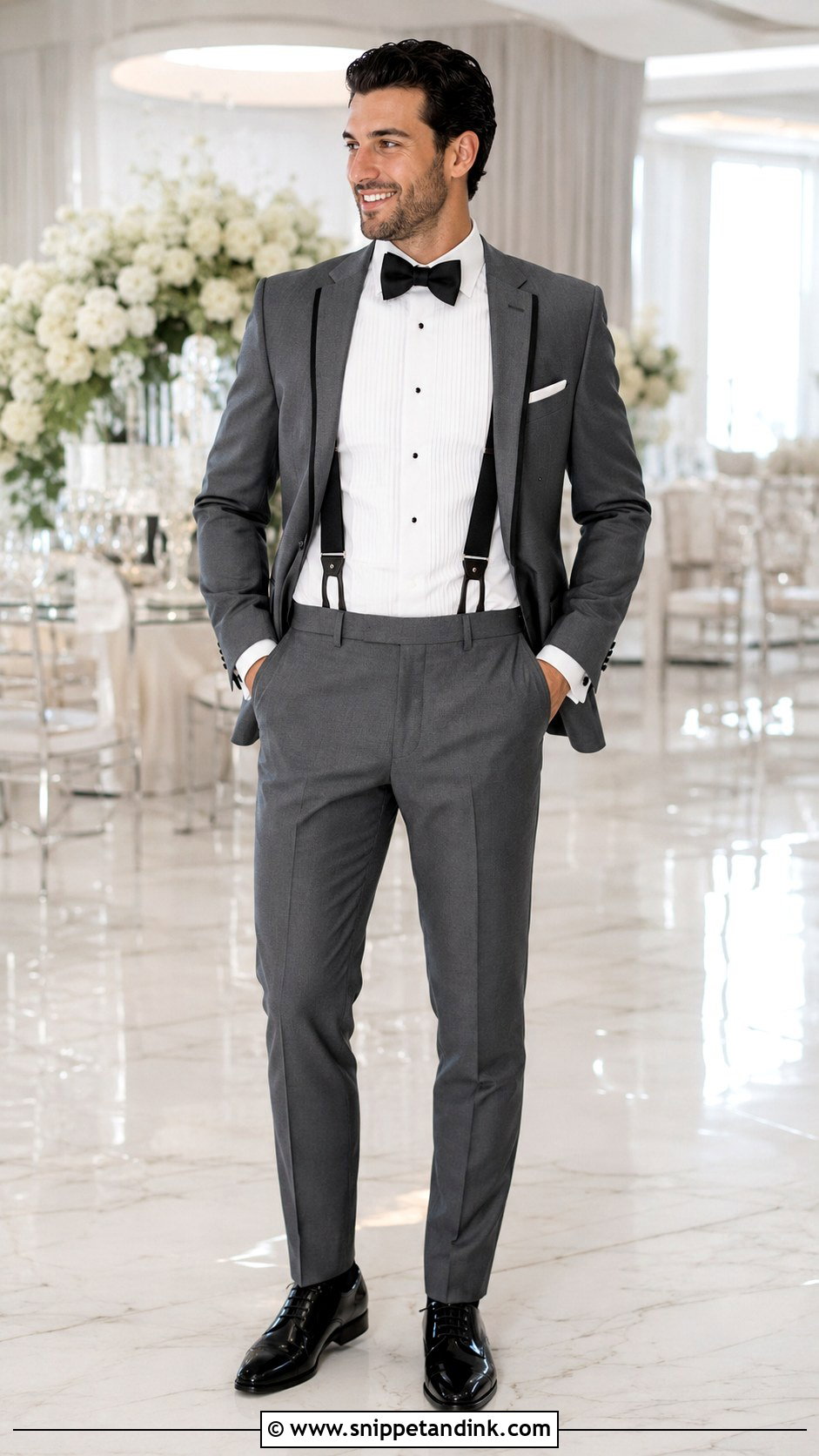 Gray Tuxedo With Suspenders And No Vest - Snippet and Ink - 20 Gray Tuxedo Wedding Ideas