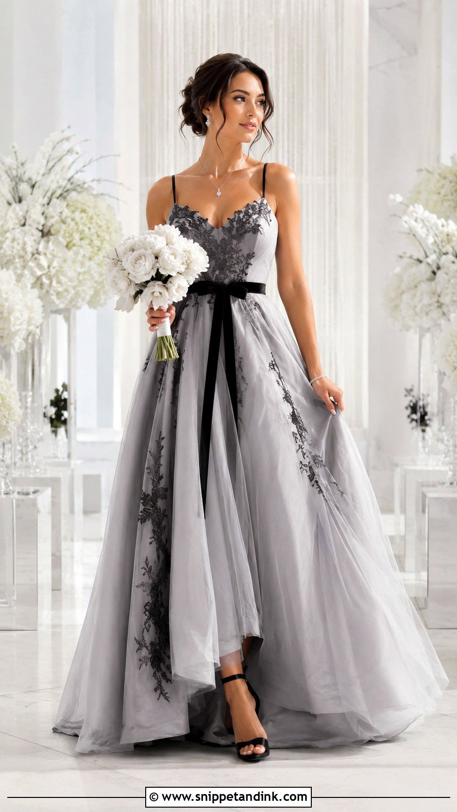 Gray Wedding Dress With Black Details - Snippet and Ink - 25 Gray Wedding Dress Ideas