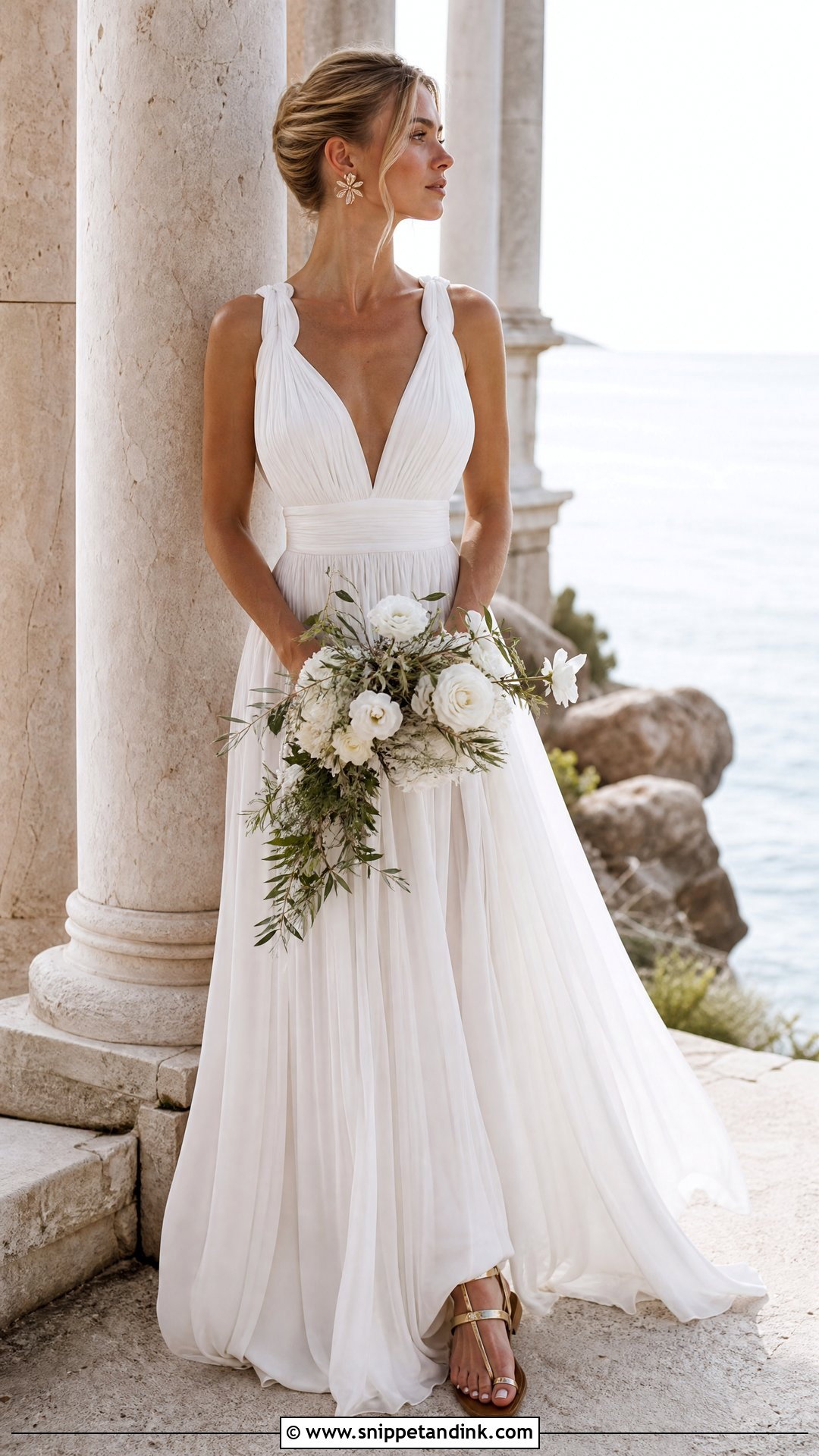 Grecian Pleated Sea Wedding Dress - Snippet and Ink - 20 Sea Wedding Dress Ideas