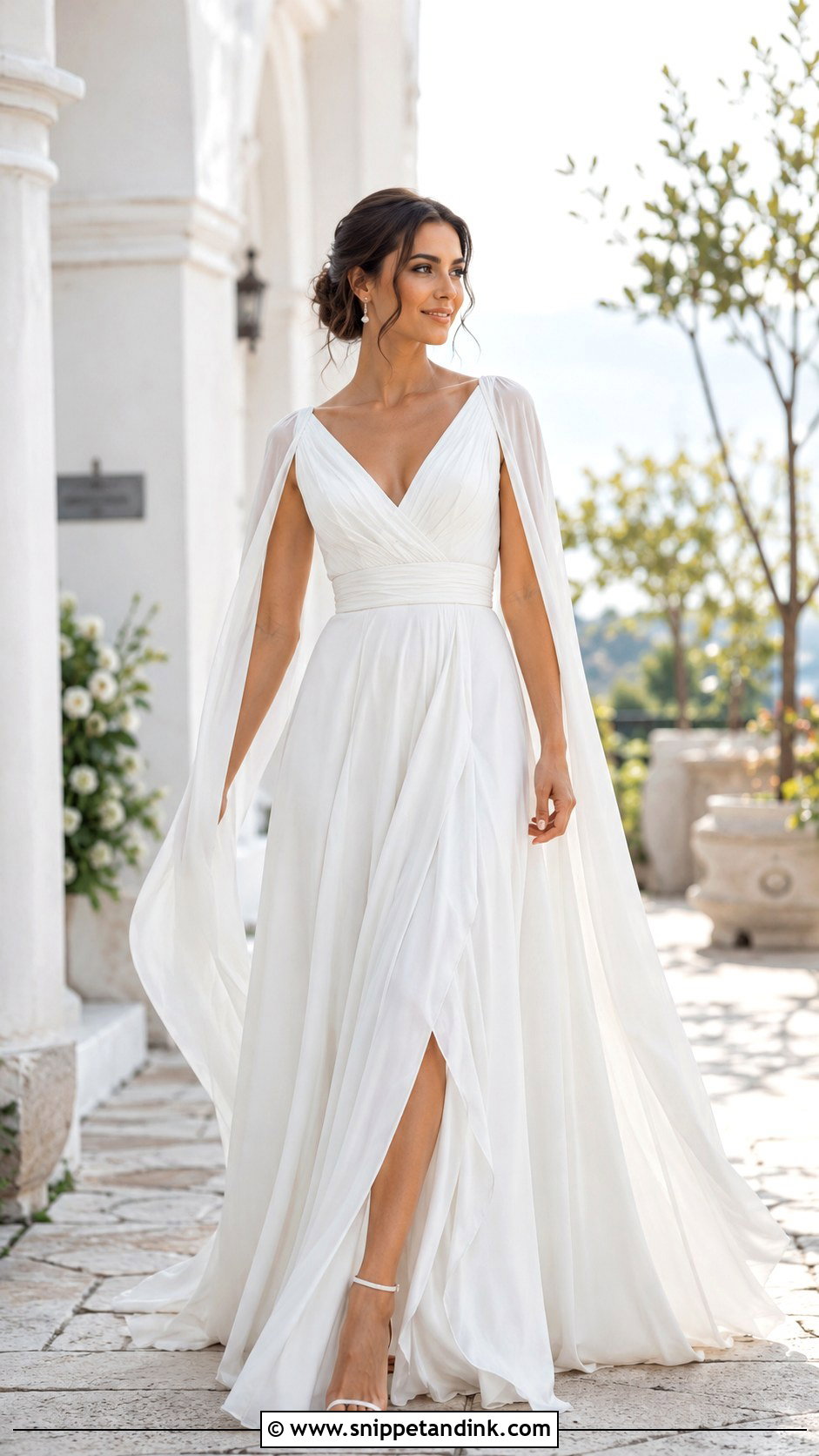 Grecian Wedding Dress With Draped Sleeves - Snippet and Ink - 25 Grecian Wedding Dress Ideas