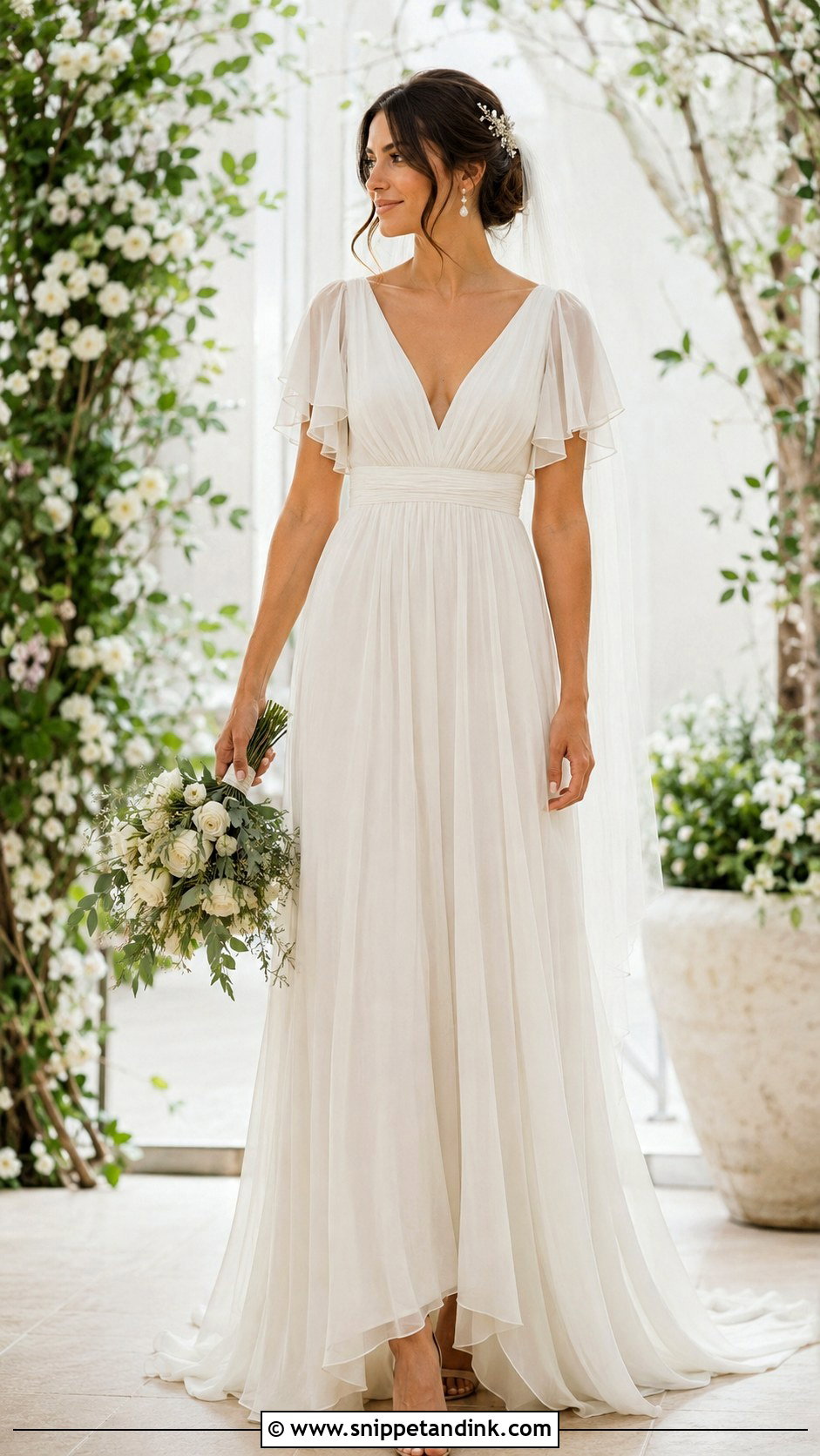 Grecian Wedding Dress With Flutter Sleeves - Snippet and Ink - 20 Grecian Style Wedding Dress Ideas
