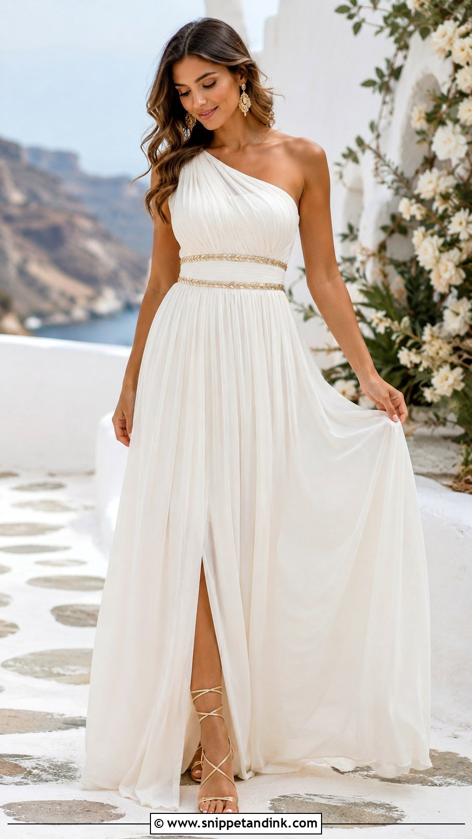 Grecian Wedding Dress With Gold Sandals - Snippet and Ink - 25 Grecian Wedding Dress Ideas