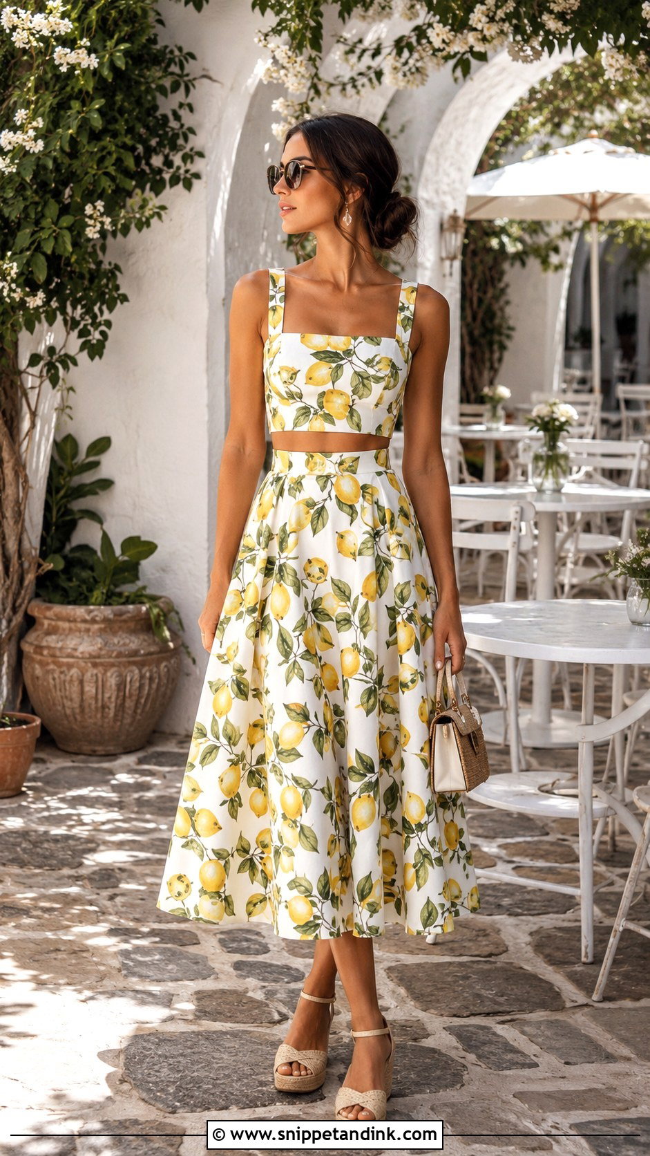 Greece Honeymoon Brunch Skirt Set Outfit - Snippet and Ink - 20 Greece Honeymoon Outfits