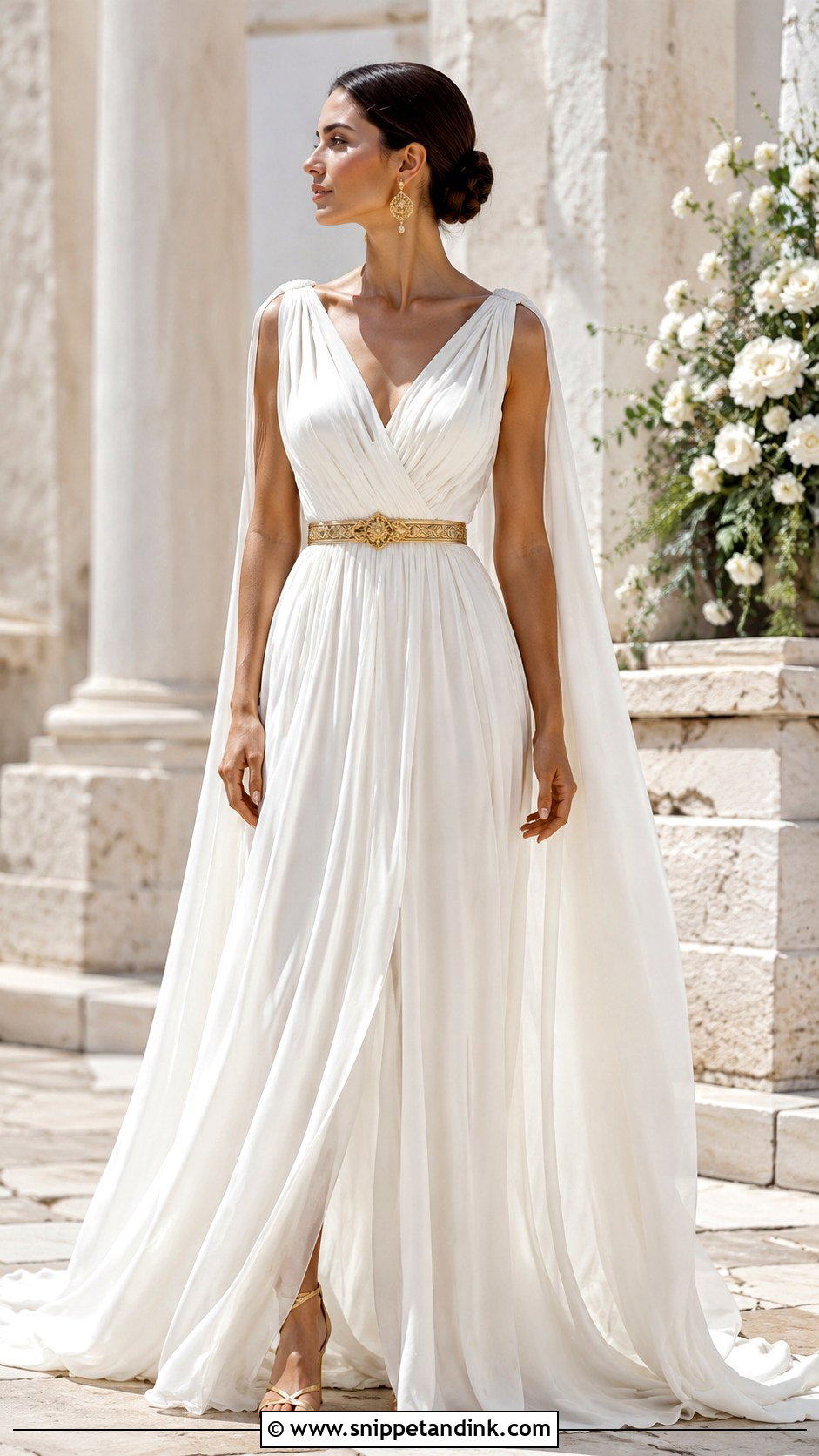 Greek Goddess Wedding Dress With Gold Belt - Snippet and Ink - 25 Greek Goddess Wedding Dress Ideas
