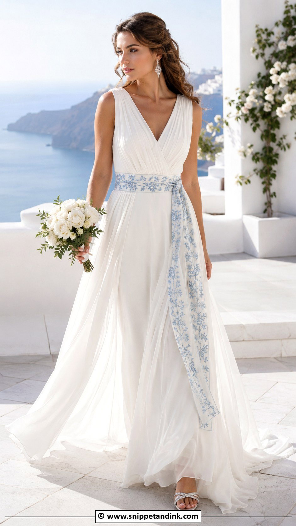 Greek Wedding Dress With Blue Detail - Snippet and Ink - 30 Greek Wedding Dress Ideas