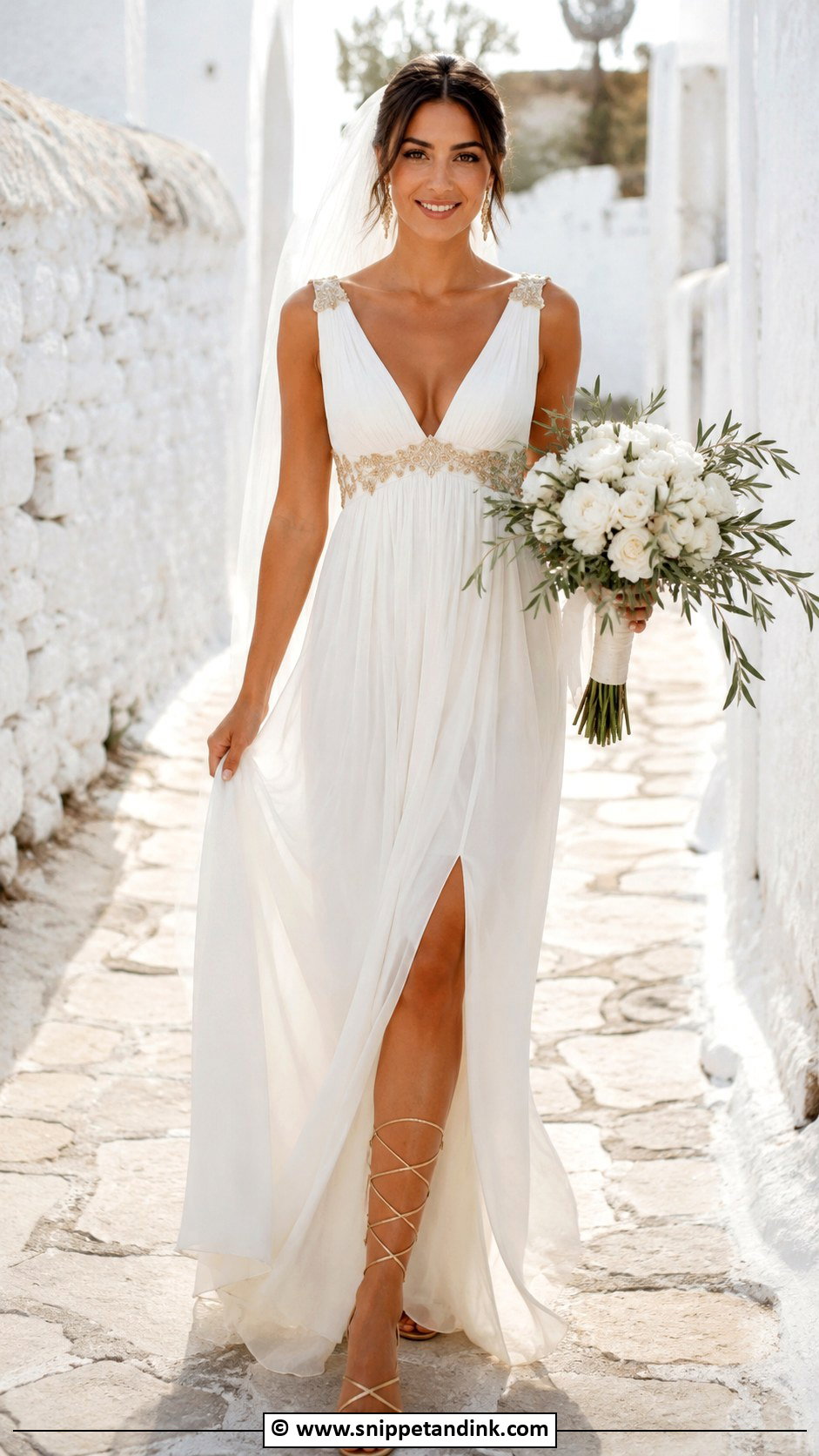 Greek Wedding Dress With Bridal Sandals - Snippet and Ink - 30 Greek Wedding Dress Ideas