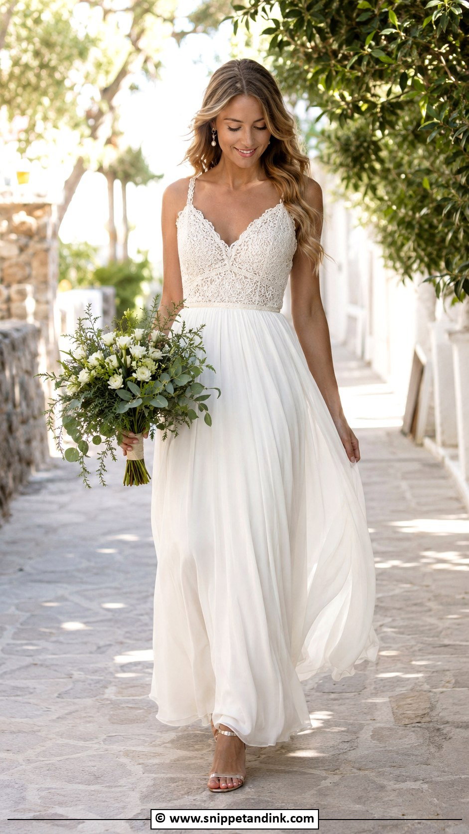 Greek Wedding Dress With Crochet Detail - Snippet and Ink - 30 Greek Wedding Dress Ideas