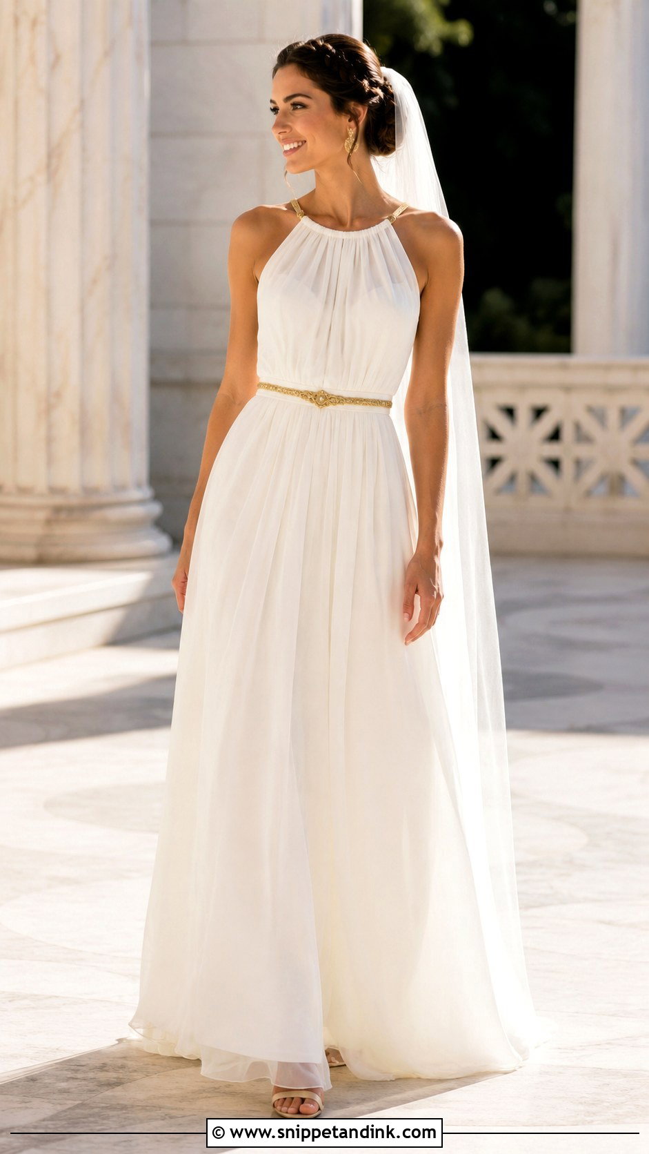 Greek Wedding Dress With Gold Belt - Snippet and Ink - 20 Greek Wedding Dresses