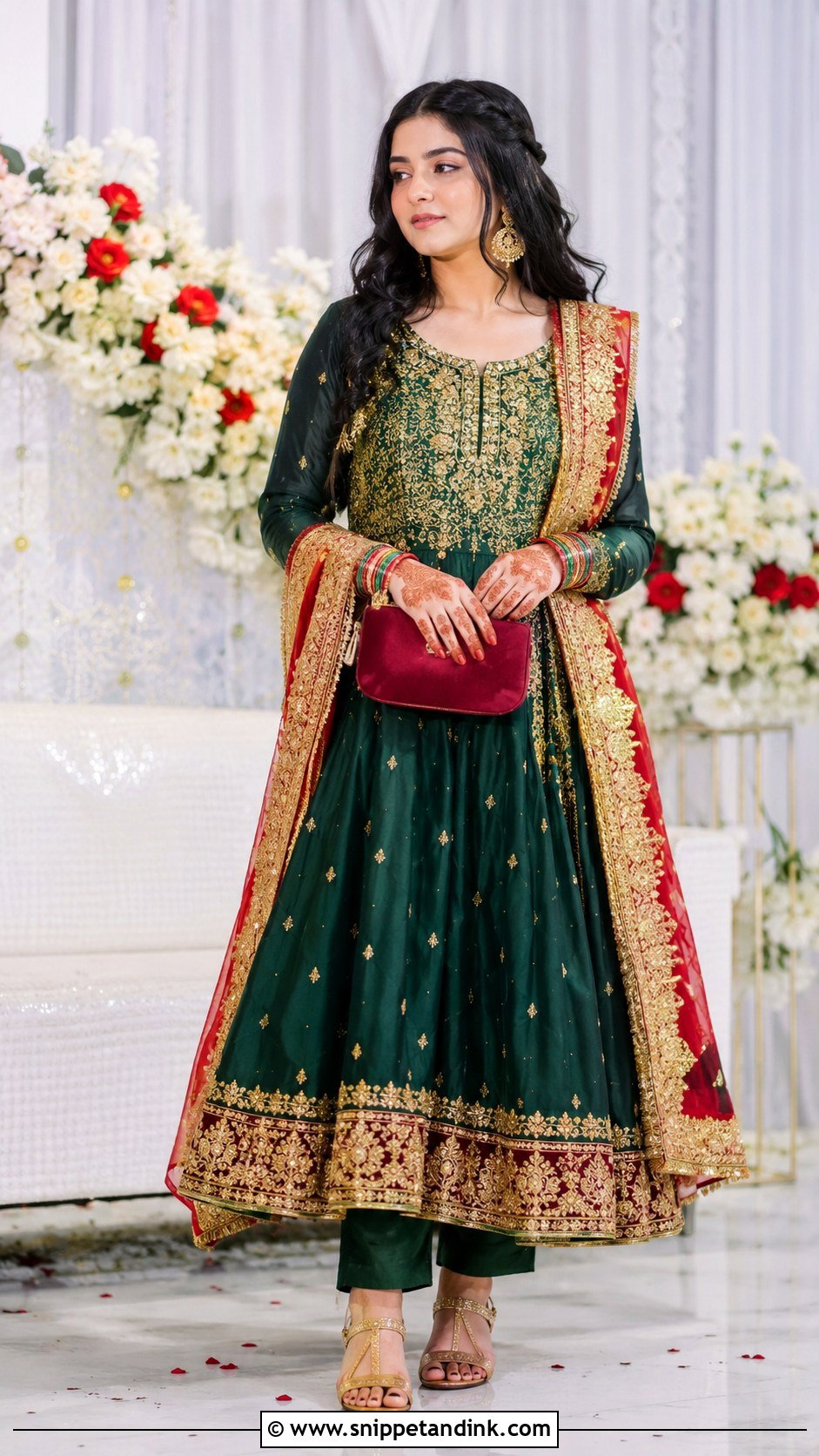 Green Afghan Bridal Dress For Henna Night - Snippet and Ink - 20 Afghan Bridal Dress Ideas