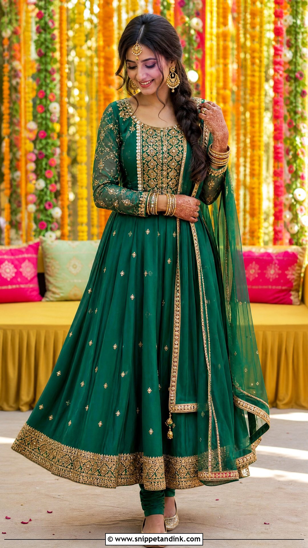 Green Anarkali For Hindu Wedding Mehndi - Snippet and Ink - 20 Hindu Wedding Outfit Ideas