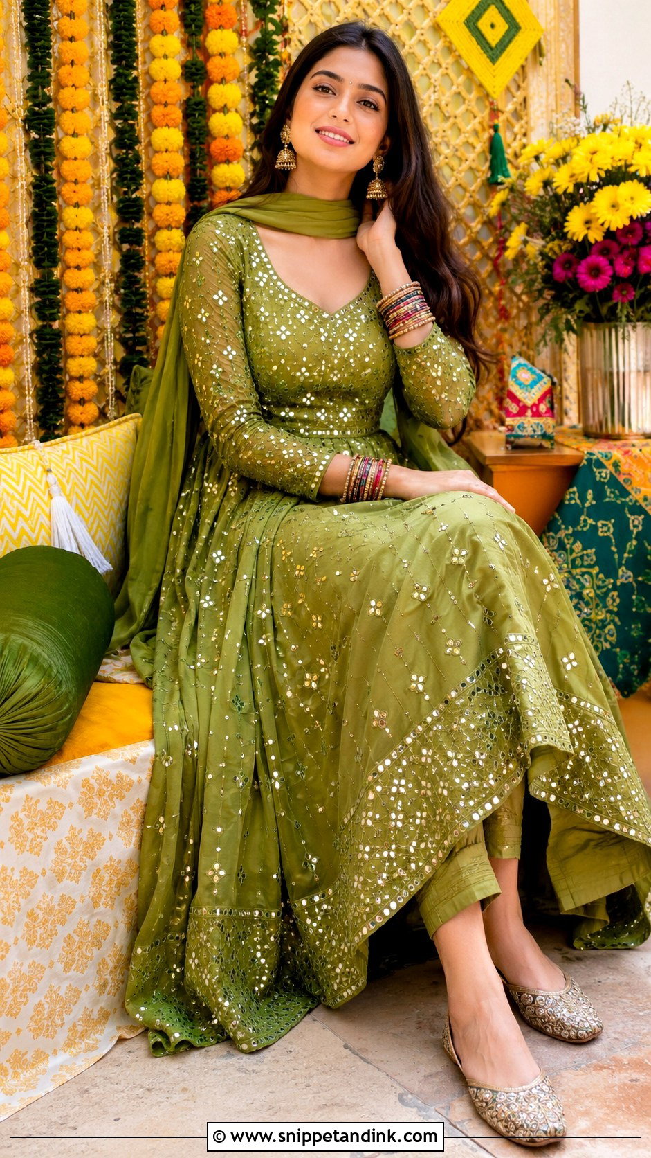 Green Anarkali For Sister Wedding Mehndi - Snippet and Ink - 20 Indian Sisters Wedding Dresses