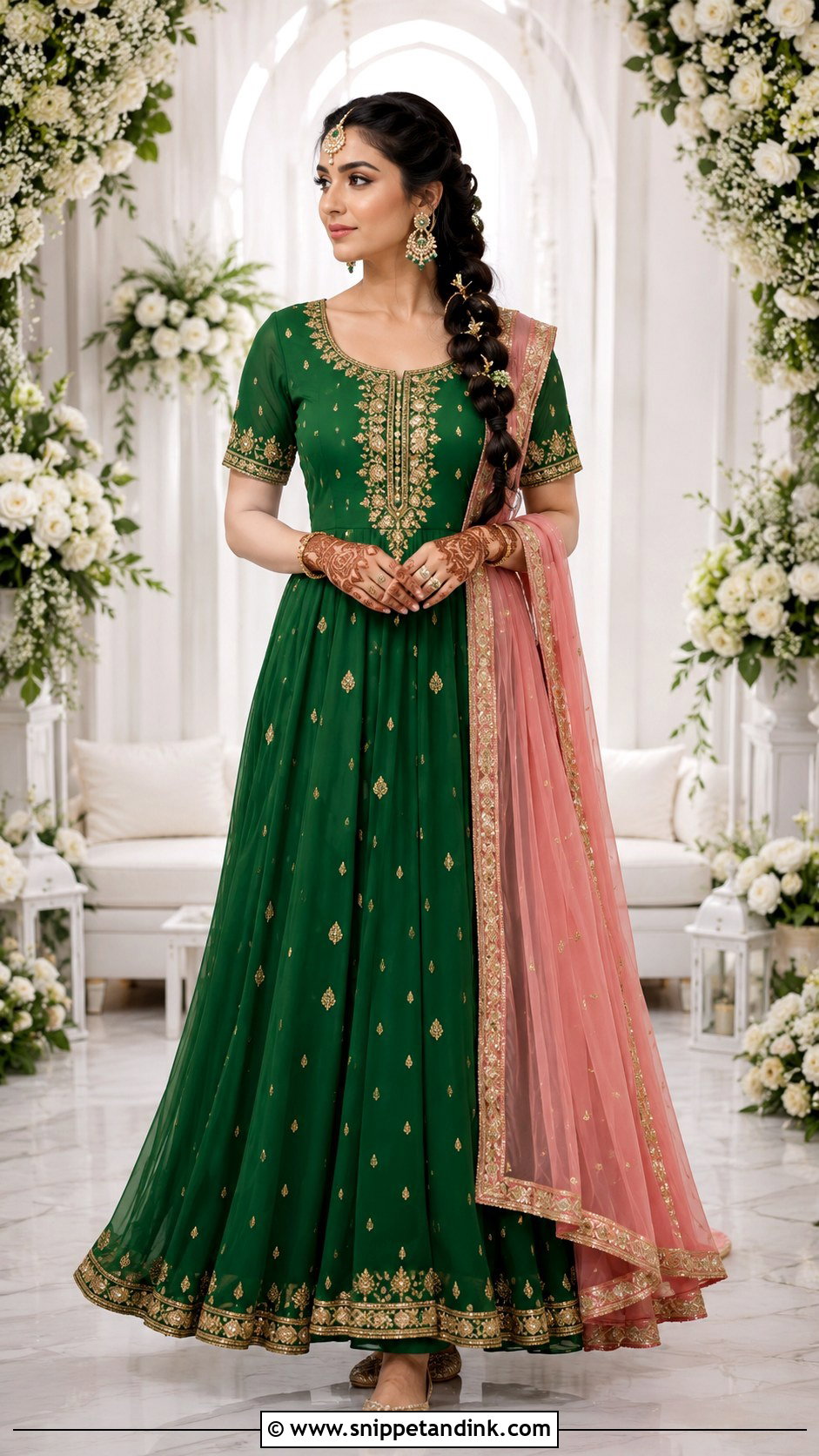 Green Anarkali Mehendi Dress - Snippet and Ink - 20 Bridal Mehendi Dress Ideas