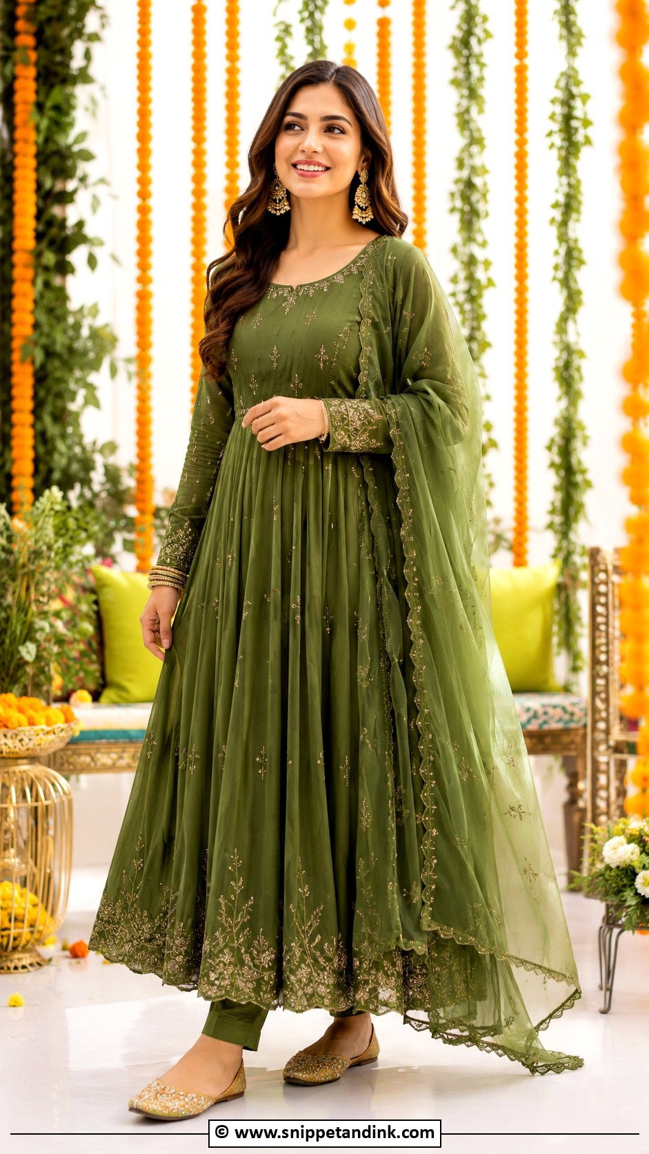 Green Anarkali Mehndi Outfit - Snippet and Ink - 30 Mehandi Dresses Mehndi Outfit