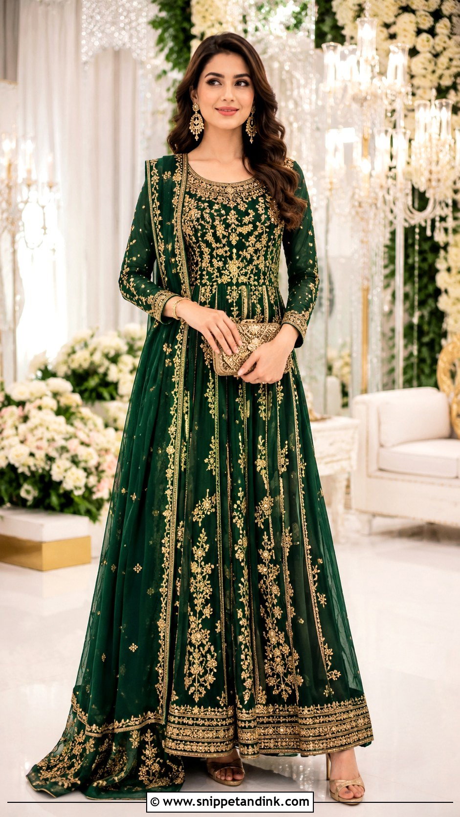 Green And Gold Anarkali Empress Gown - Snippet and Ink - 20 Empress Dress Gowns