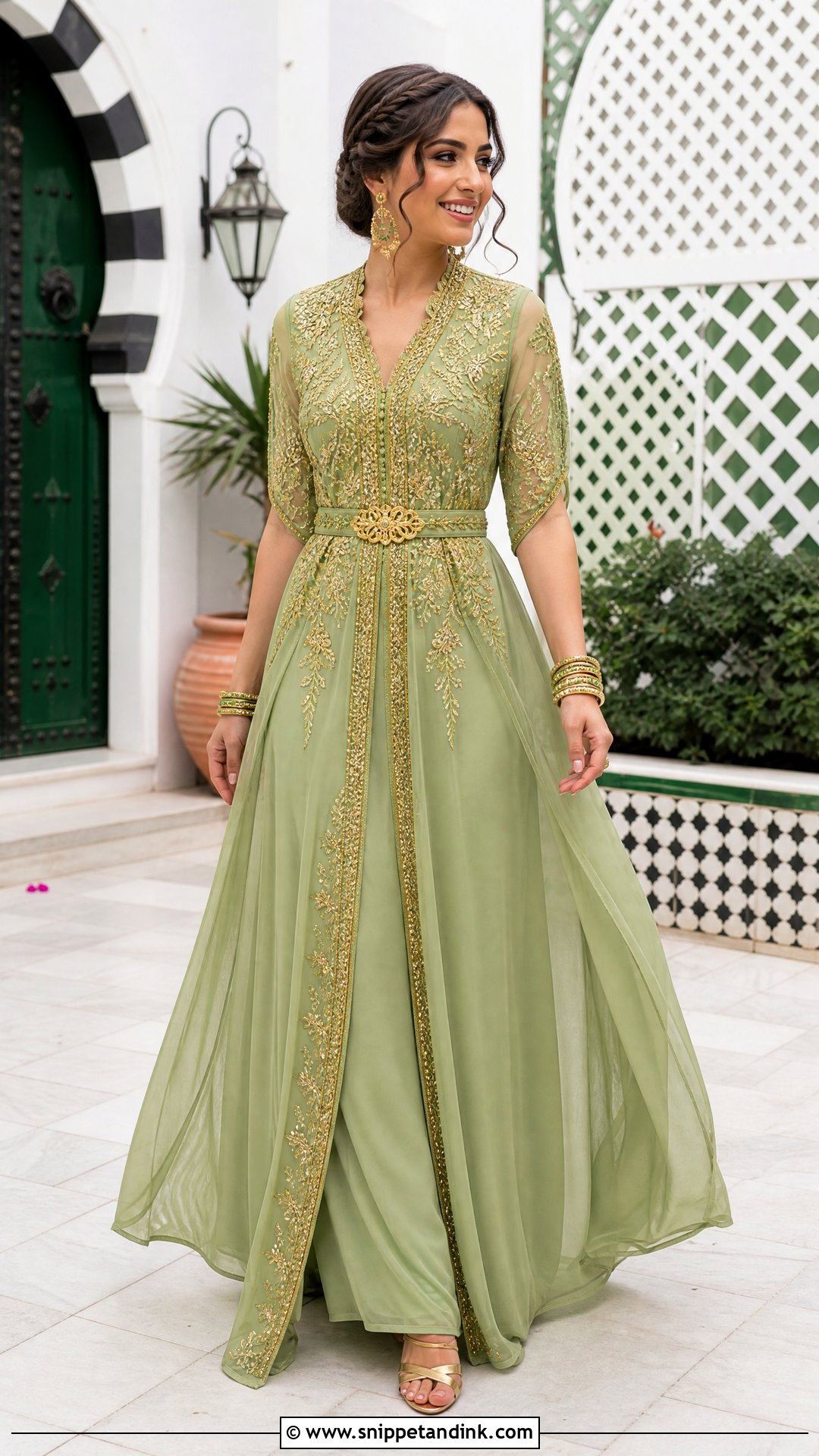 Green And Gold Henna Wedding Dress - Snippet and Ink - 20 Tunisian Wedding Dress Ideas