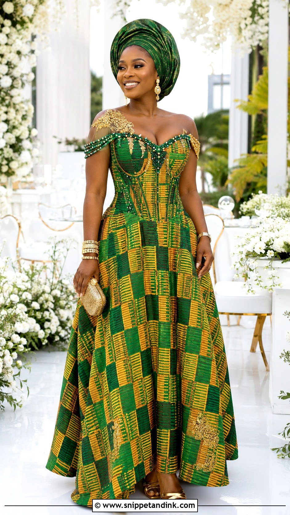 Green And Gold Kente Dress - Snippet and Ink - 20 Kente Dress Ghana Traditional Weddings Ideas