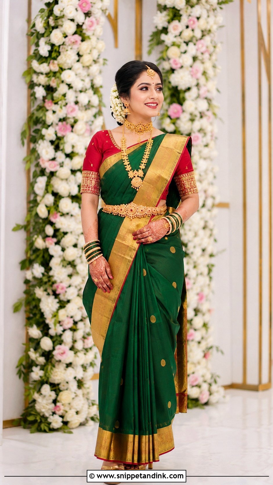 Green And Gold Mangalorean Hindu Bride - Snippet and Ink - 20 Mangalorean Bride Ideas