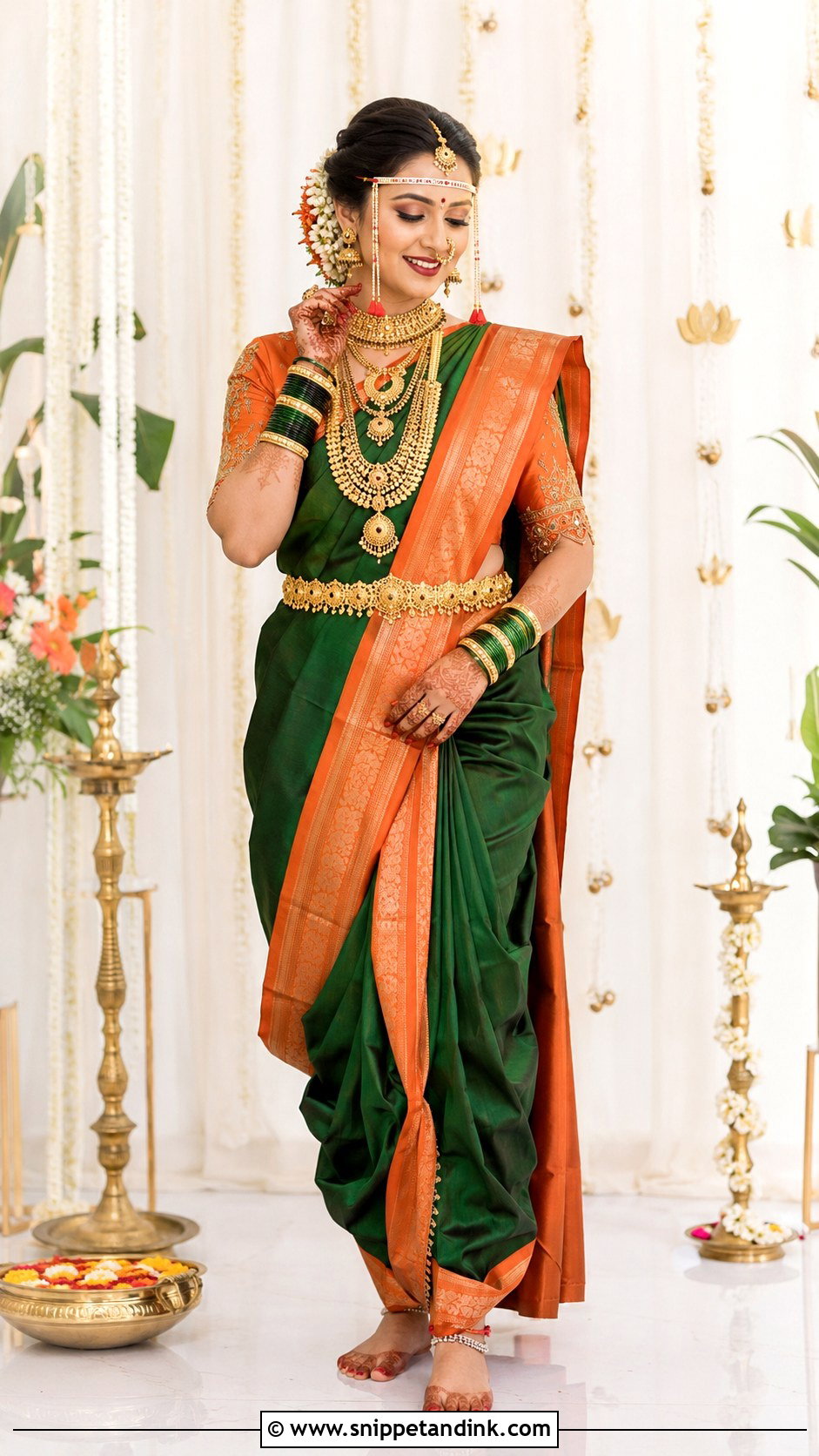 Green And Orange Navvari Bridal Look - Snippet and Ink - 30 Navvari Bridal Look Ideas