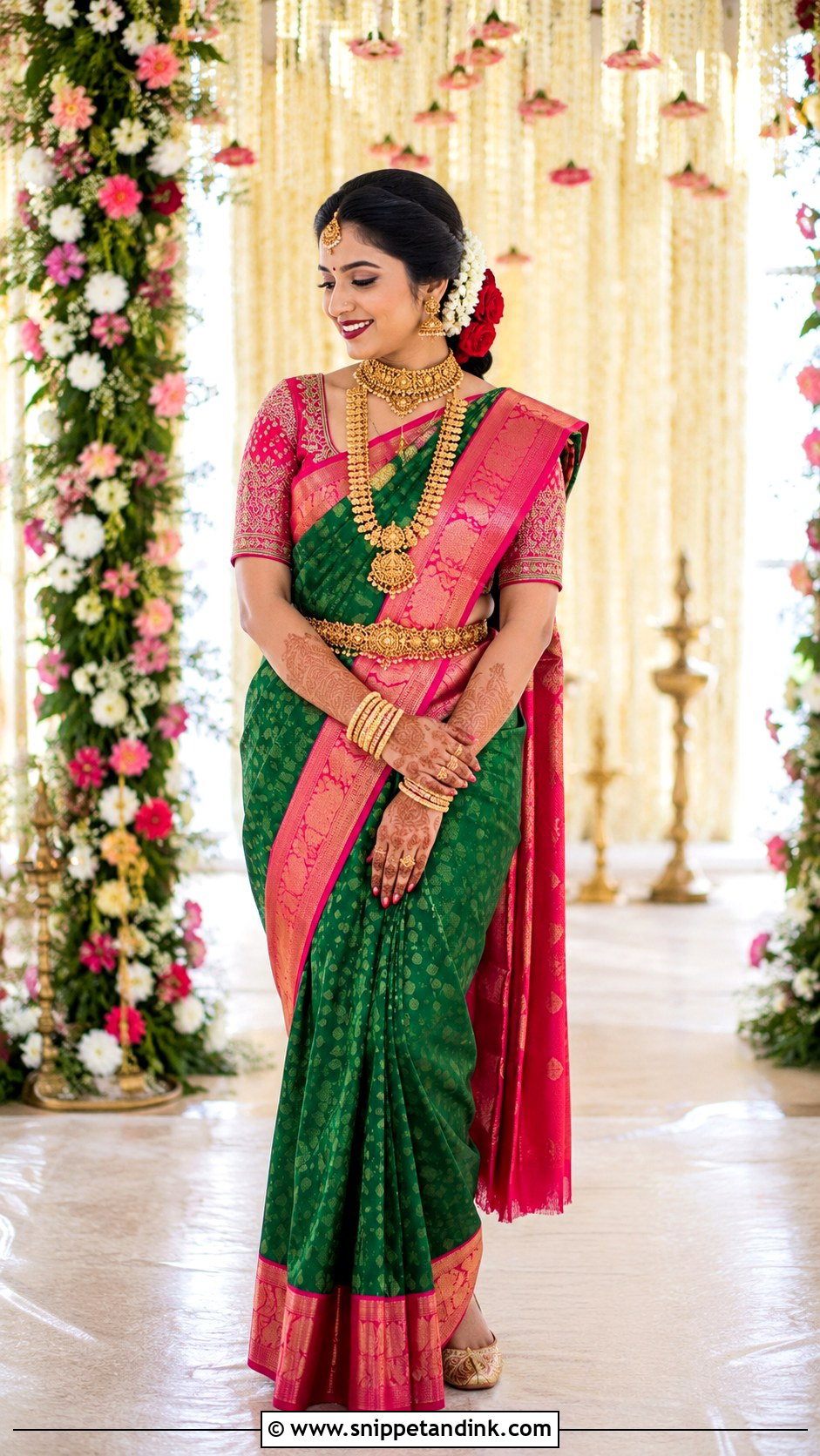 Green And Pink Kanjivaram Brahmin Bridal Look - Snippet and Ink - 20 Brahmin Wedding Brides Ideas