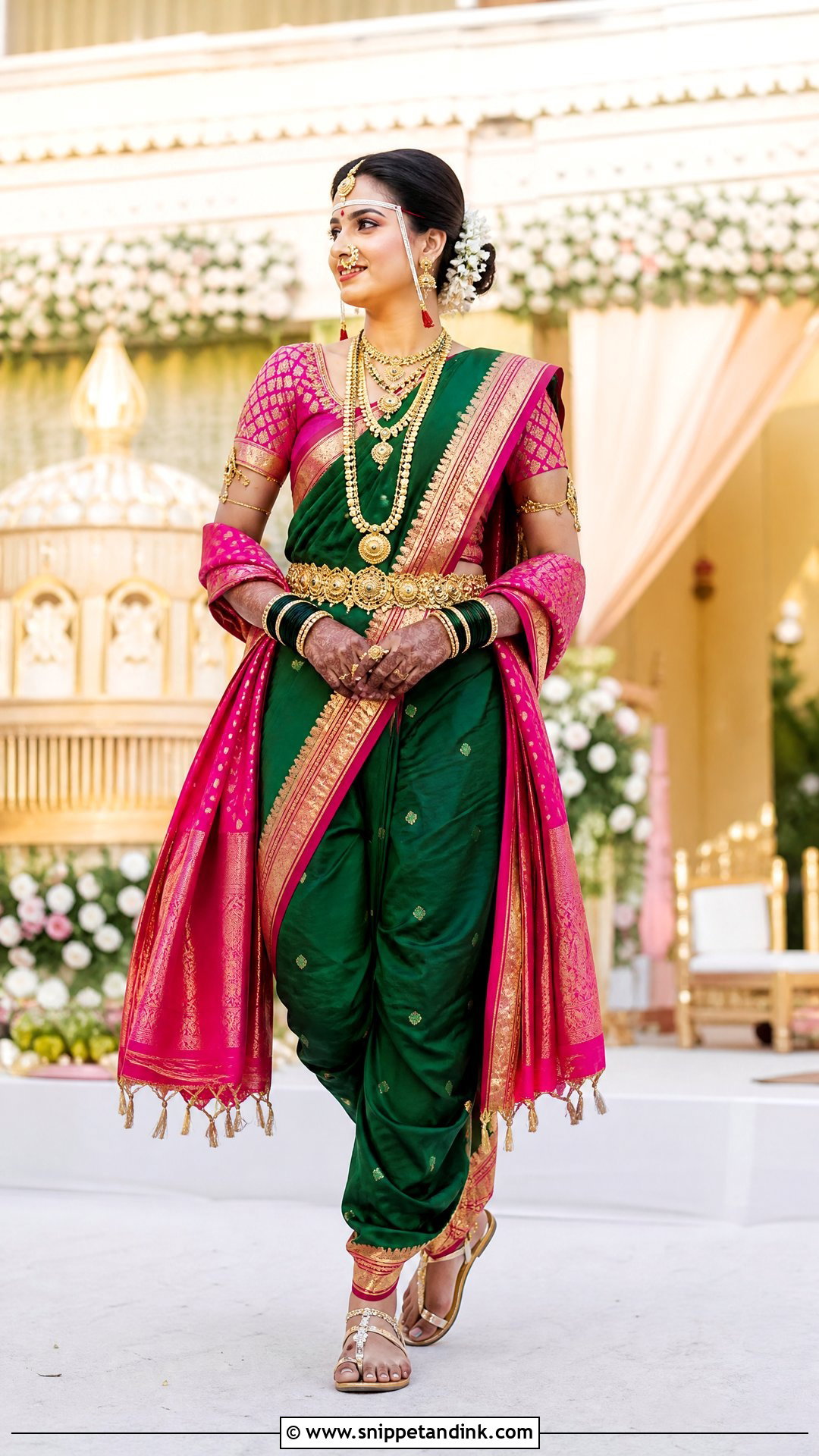 Green And Pink Nauvari Bride Look - Snippet and Ink - 20 Nauvari Bride Look Ideas