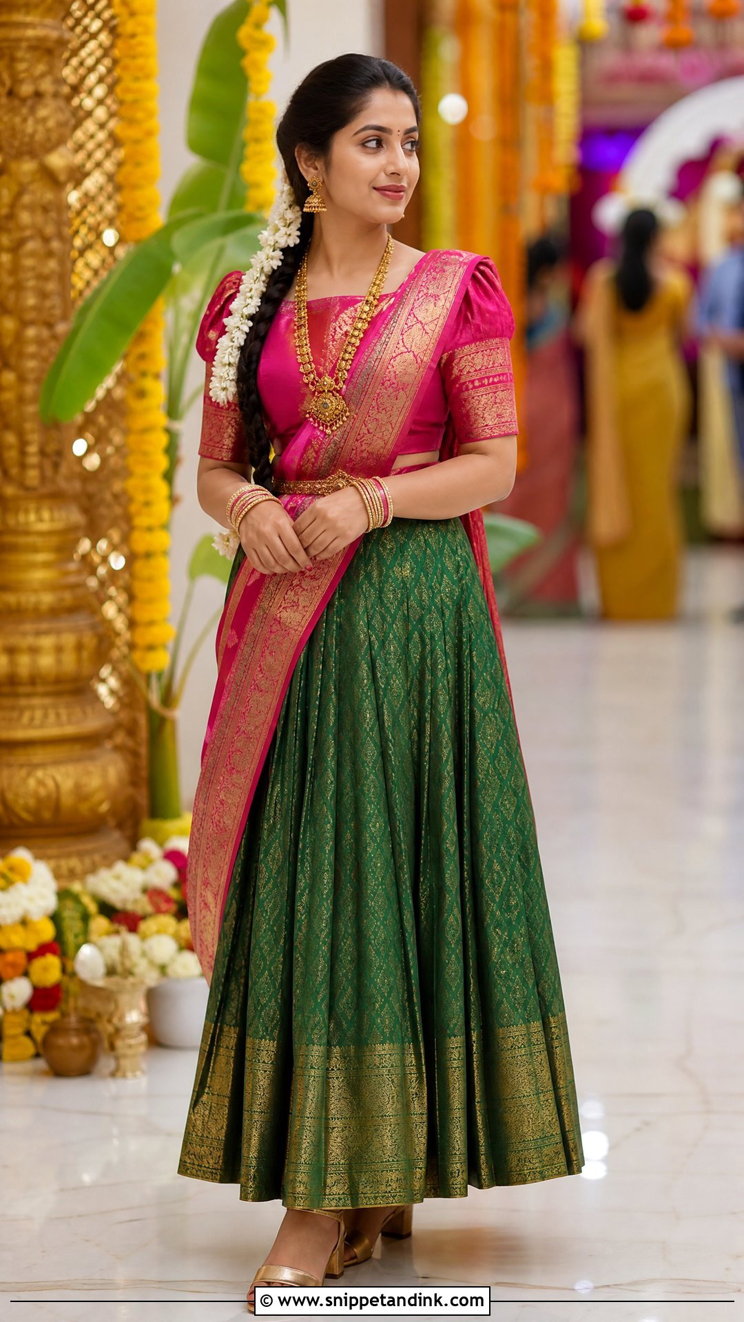 Green And Pink Pattu Thavani - Snippet and Ink - 20 Thavani Styles for Wedding