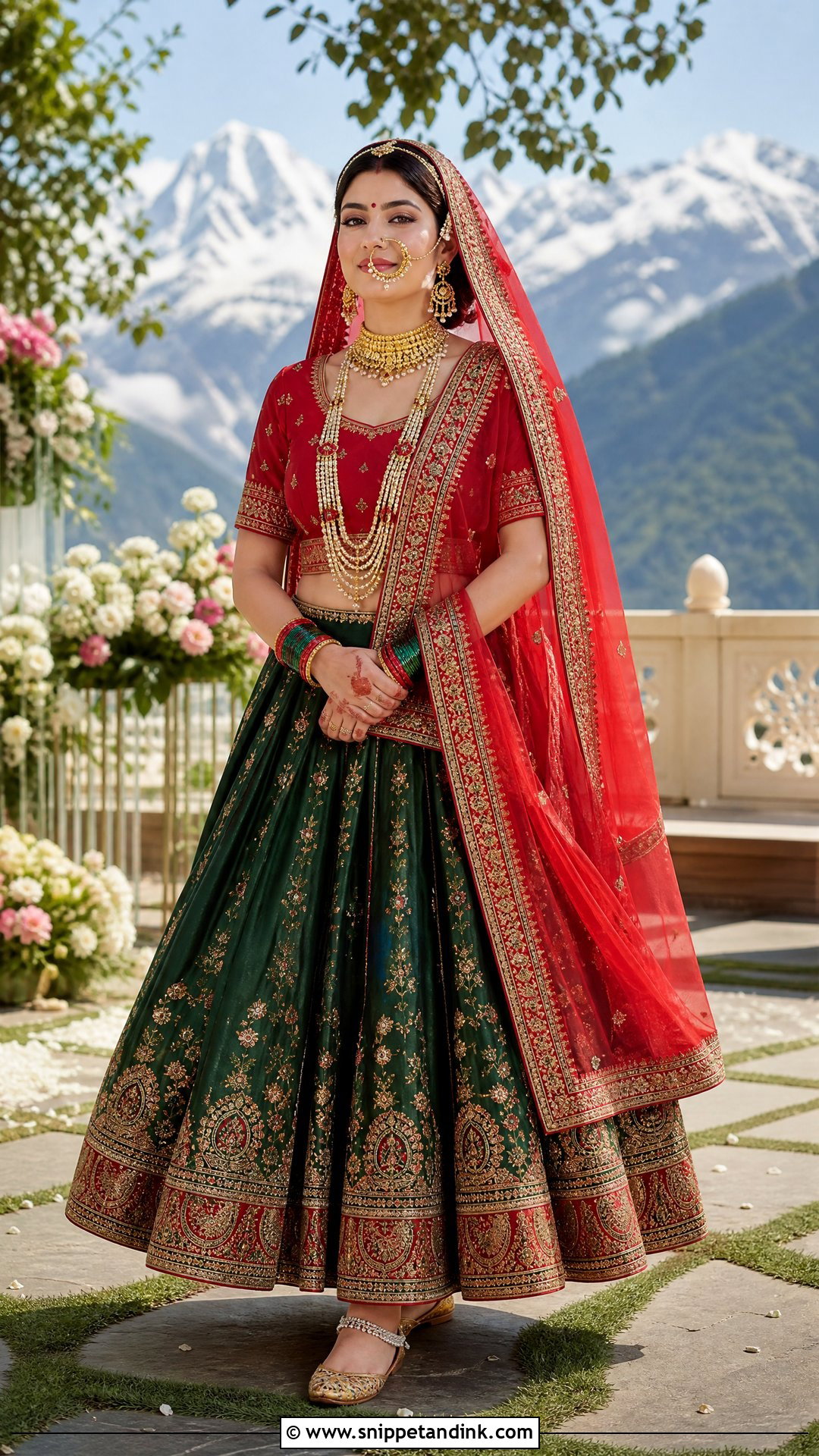 Green And Red Garhwali Bride Lehenga - Snippet and Ink - 25 Garhwali Bride Ideas