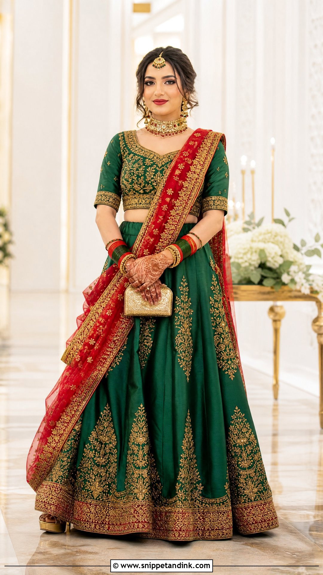 Green And Red Nepali Reception Lehenga - Snippet and Ink - 25 Nepali Wedding Dress Ideas