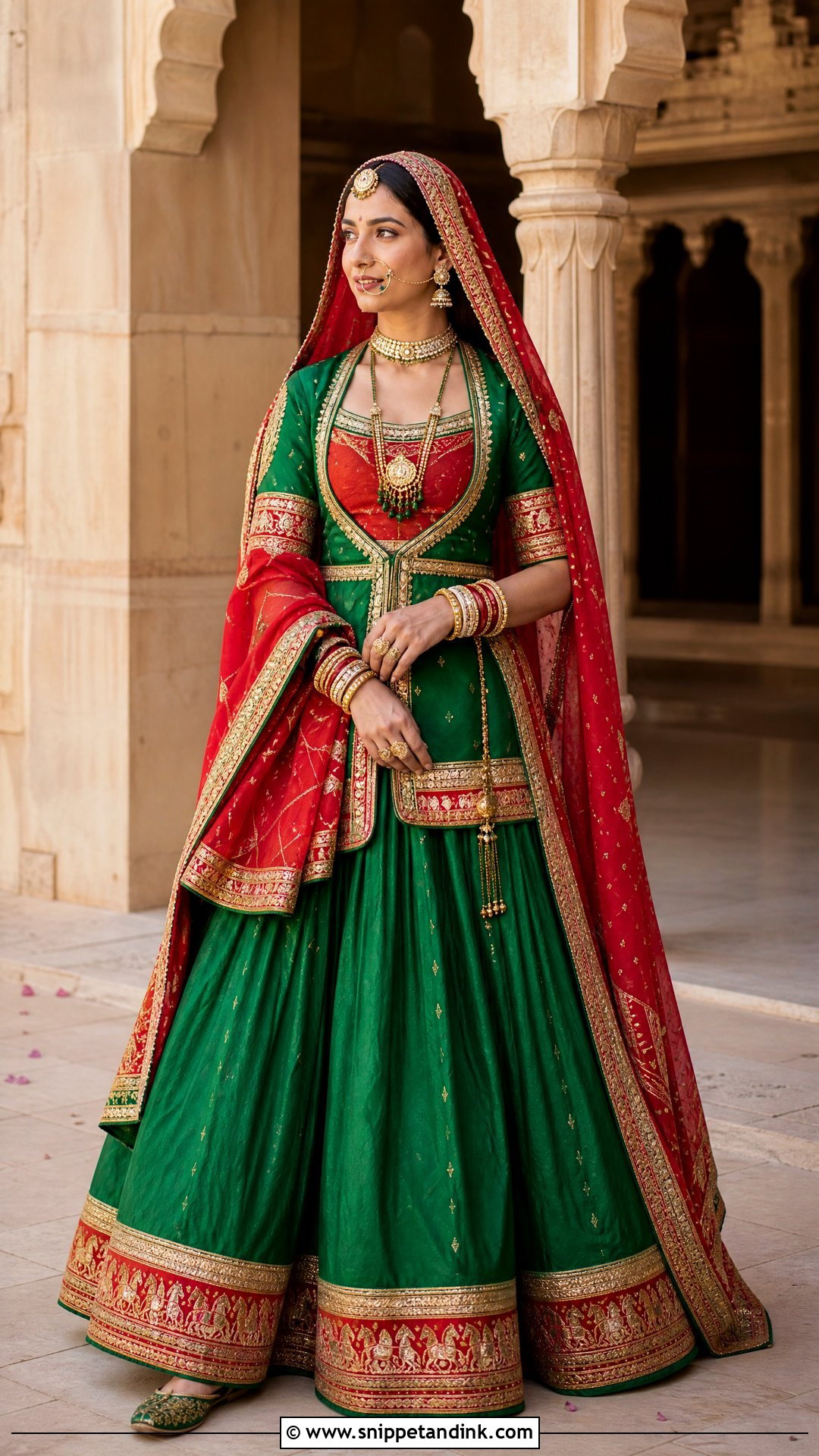 Green And Red Rajputani Bridal Poshak - Snippet and Ink - 20 Rajputani Poshak for Bride Ideas