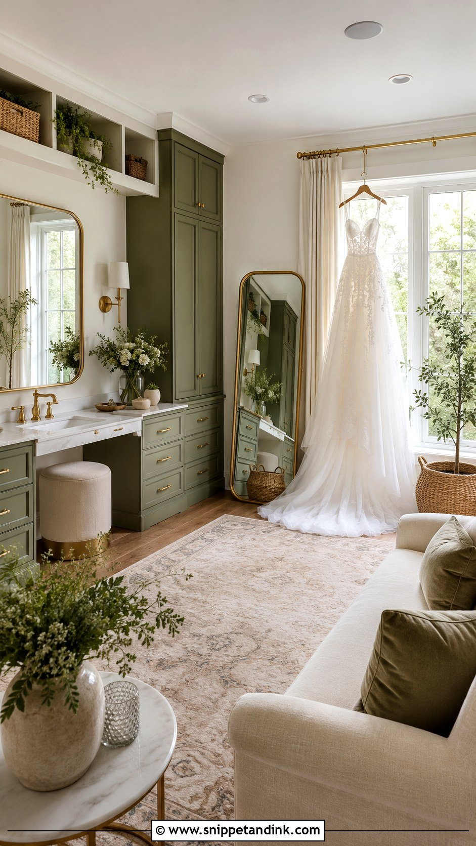 Green And White Bridal Dressing Room - Snippet and Ink - 20 Bridal Dressing Room Ideas