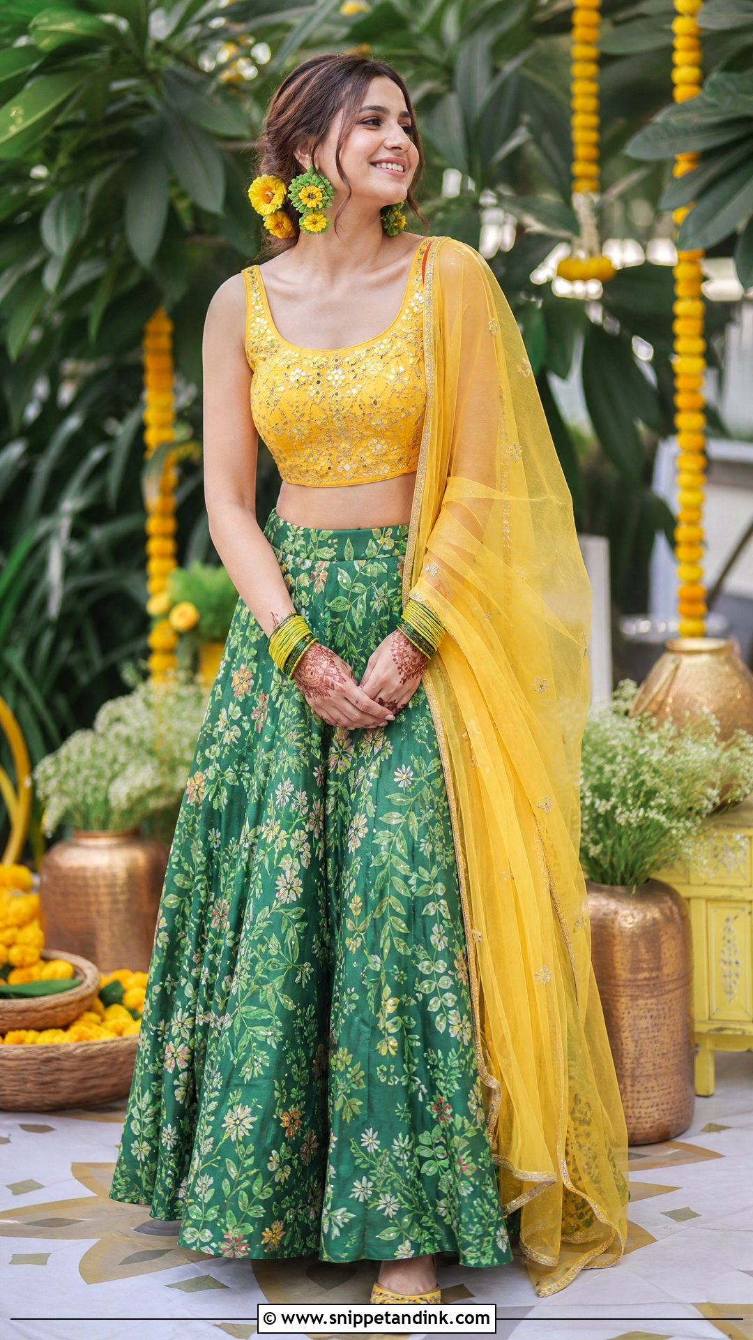 Green And Yellow Fusion Haldi Skirt - Snippet and Ink - 20 Unique Haldi Outfit for Bride Ideas