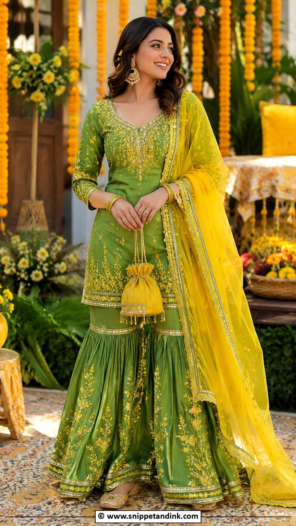 Green And Yellow Mehndi Outfit - Snippet and Ink - 25 Haldi Mehndi Outfit Ideas