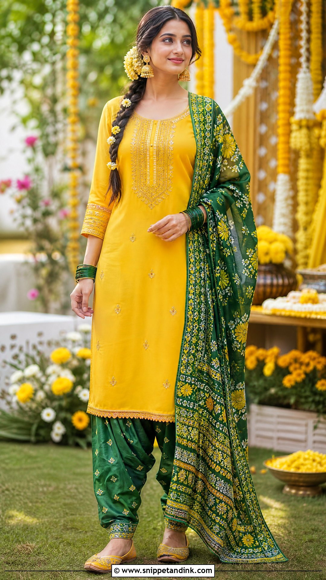 Green And Yellow Salwar Suit Haldi Dress - Snippet and Ink - 20 Simple Haldi Dress Ideas for Sisters