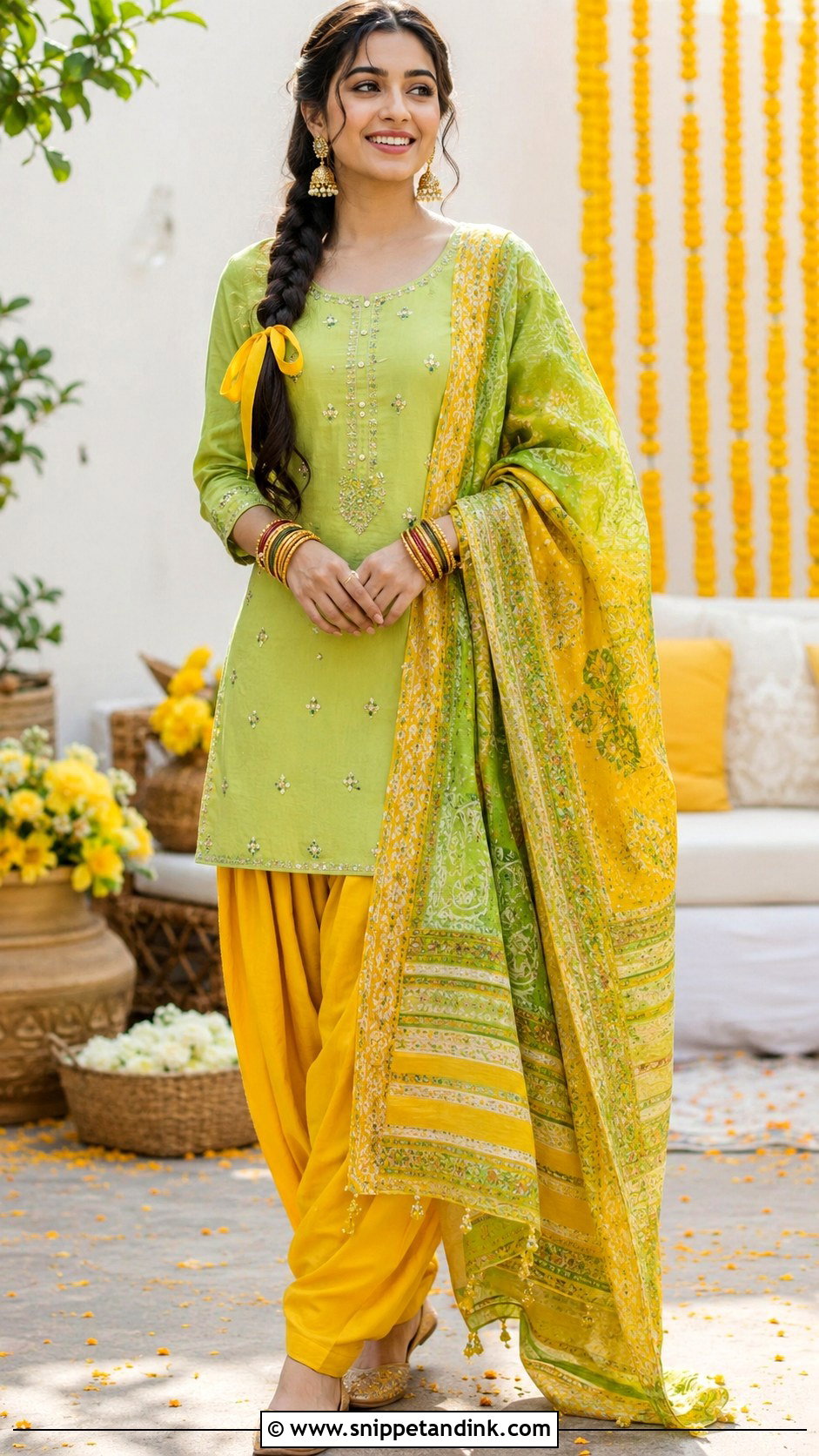 Green And Yellow Salwar Suit Haldi Outfit - Snippet and Ink - 20 Haldi Ceremony Outfit for Girls Ideas