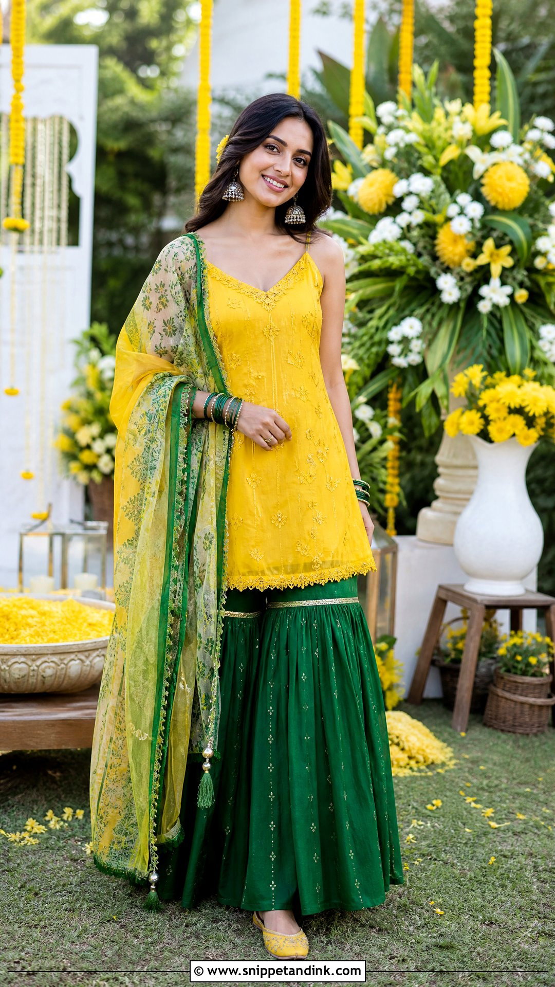 Green And Yellow Sharara Haldi Dress - Snippet and Ink - 20 Indian Haldi Ceremony Dresses