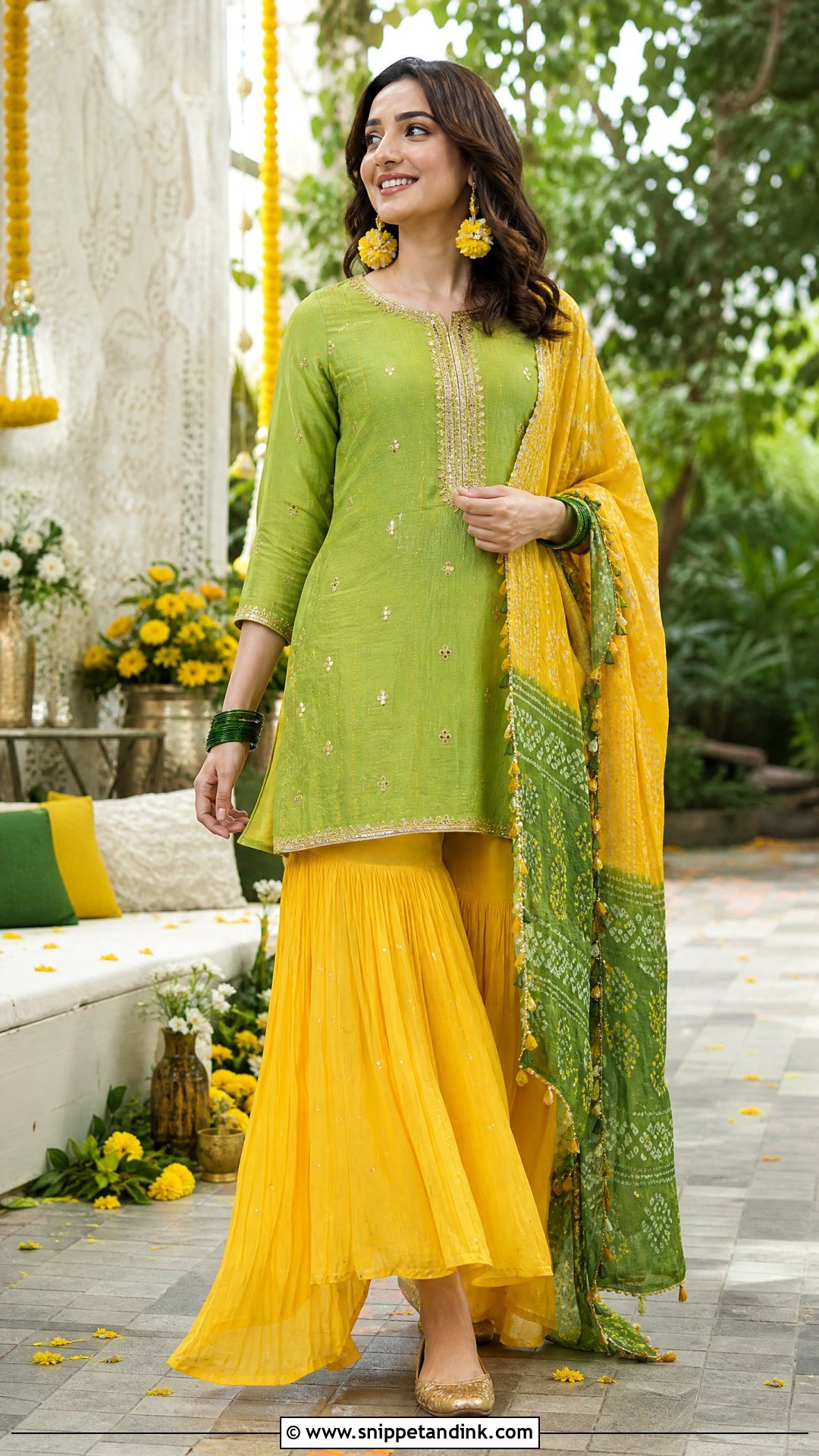 Green And Yellow Sharara Haldi Outfit - Snippet and Ink - 25 Aesthetic Haldi Outfits