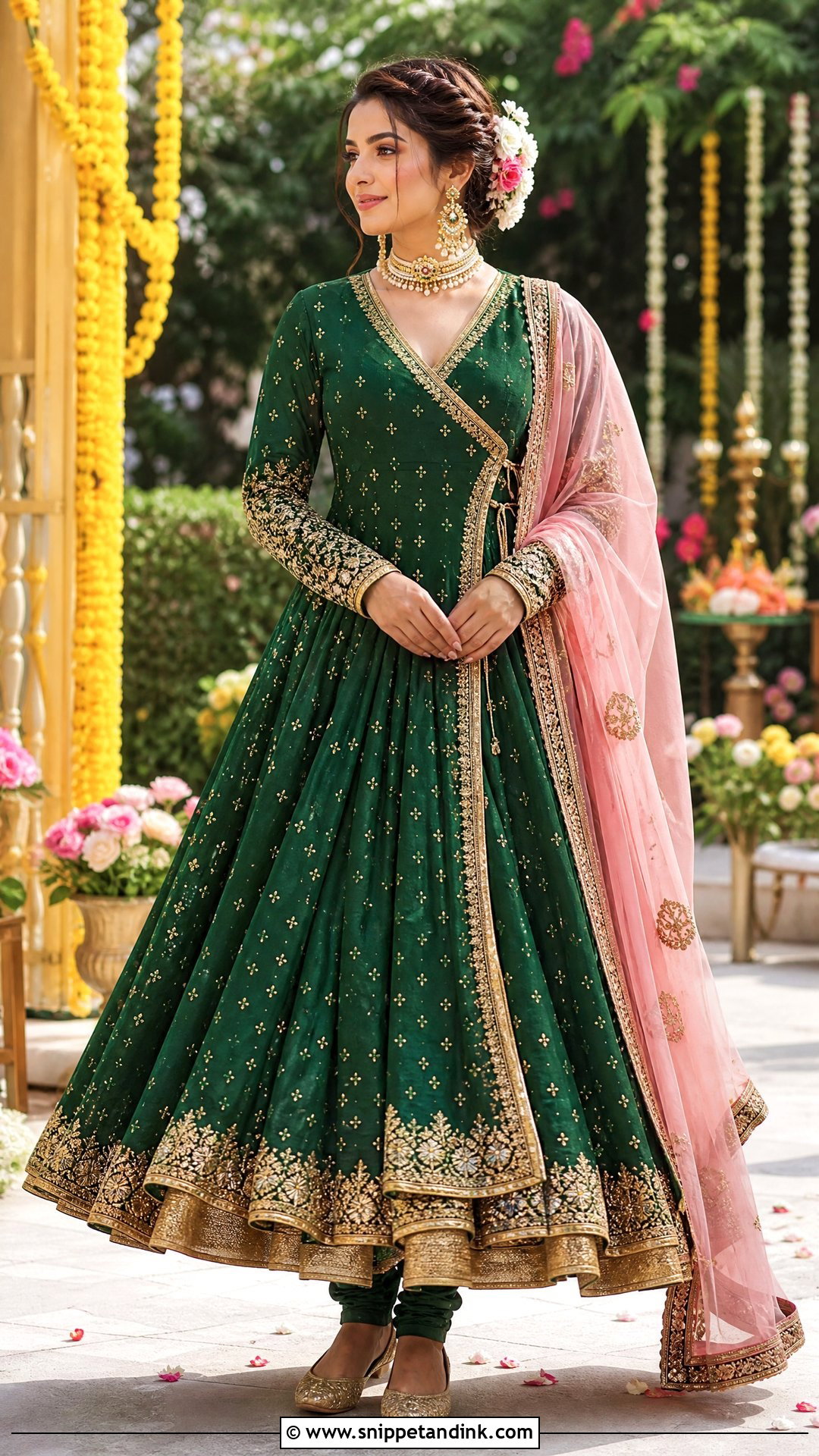 Green Angrakha Pishwas Mehndi Dress - Snippet and Ink - 20 Pakistani Bridal Mehndi Dress Ideas