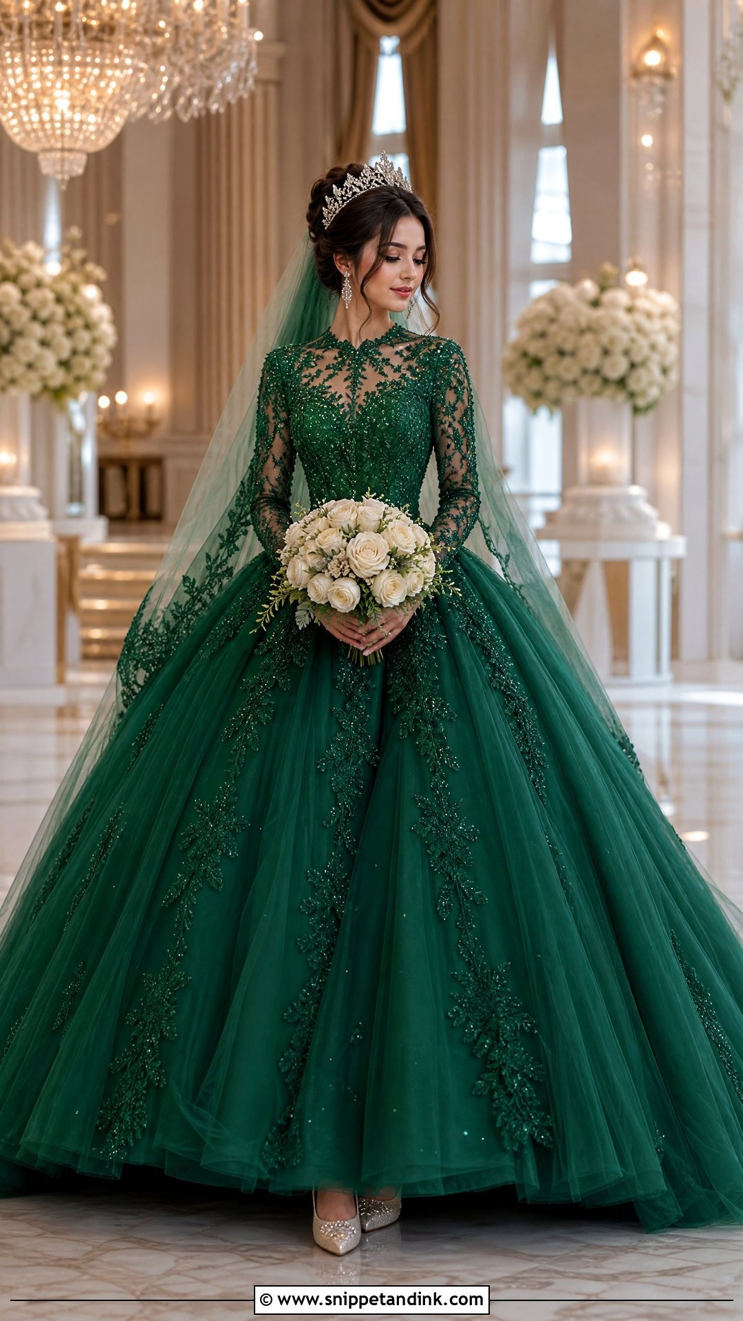 Green Ball Gown Wedding Dress With Tiara - Snippet and Ink - 25 Green Wedding Dress for Bride Ideas