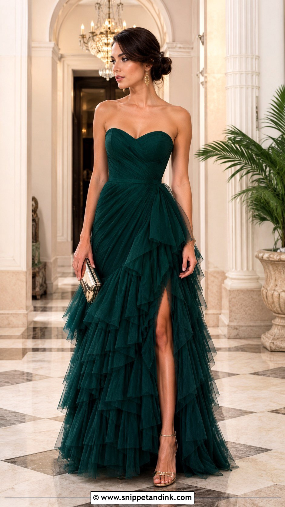 Green Ball Gown With Gold Accessories - Snippet and Ink - 20 Green Ball Gown Dress Ideas