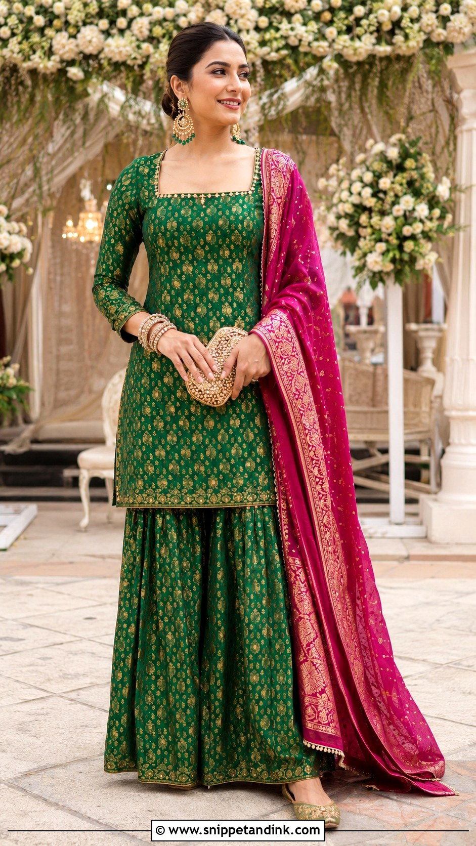 Green Banaras Sharara Set - Snippet and Ink - 20 Banaras Sharara Designs